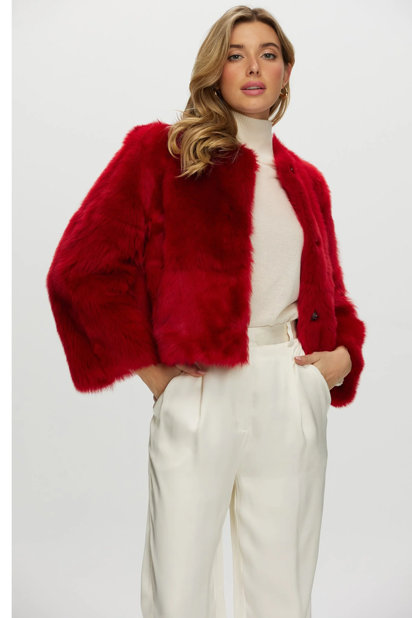 Reversible Collarless Toscana Shearling Lamb Jacket With 3/4 Sleeves - Image 11