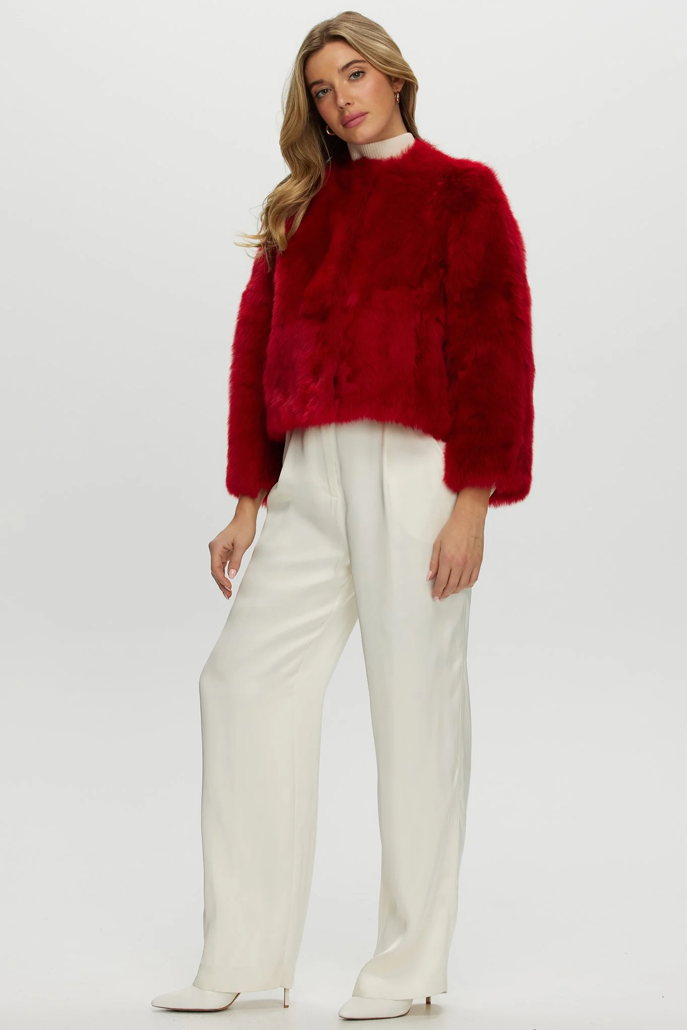 Reversible Collarless Toscana Shearling Lamb Jacket With 3/4 Sleeves - Image 13