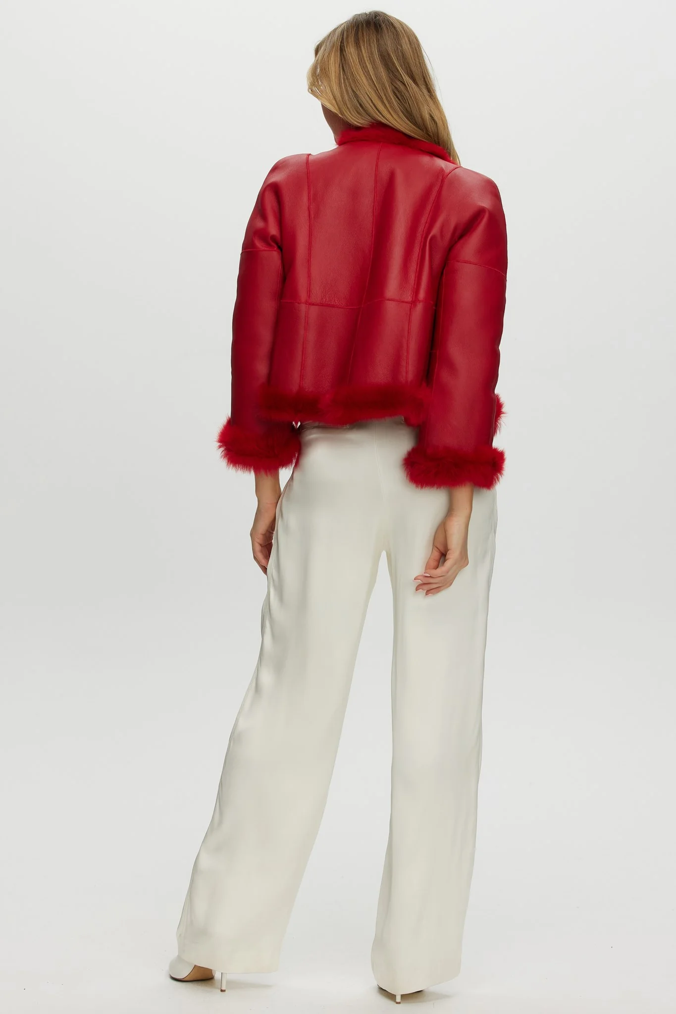 Reversible Collarless Toscana Shearling Lamb Jacket With 3/4 Sleeves - Image 14
