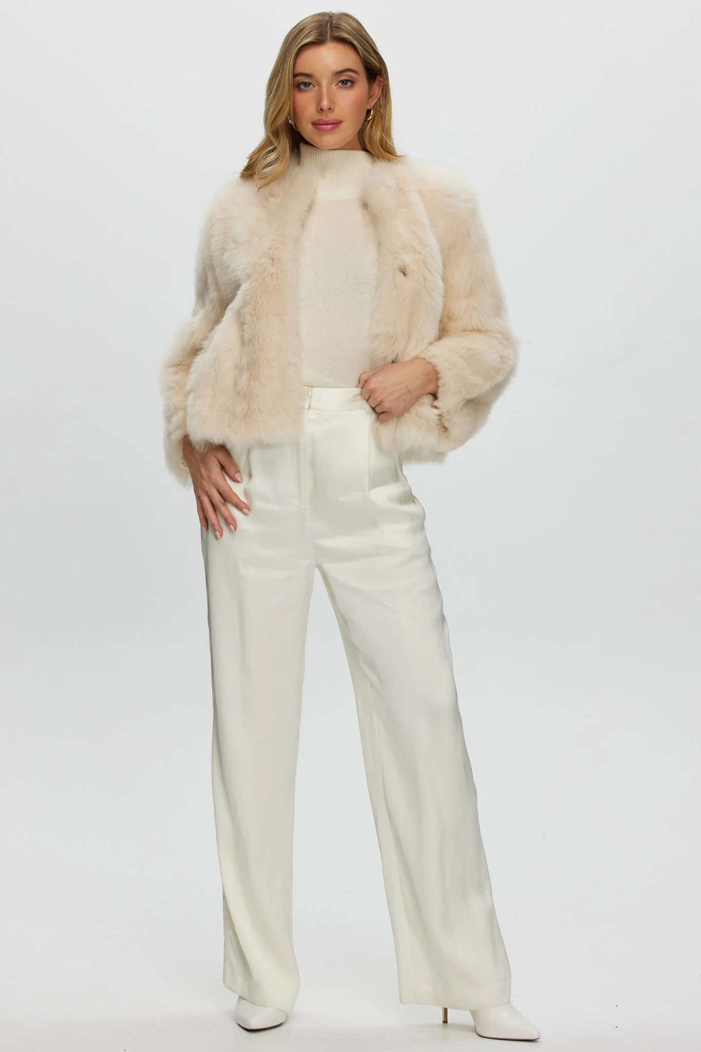 Reversible Collarless Toscana Shearling Lamb Jacket With 3/4 Sleeves - Image 21