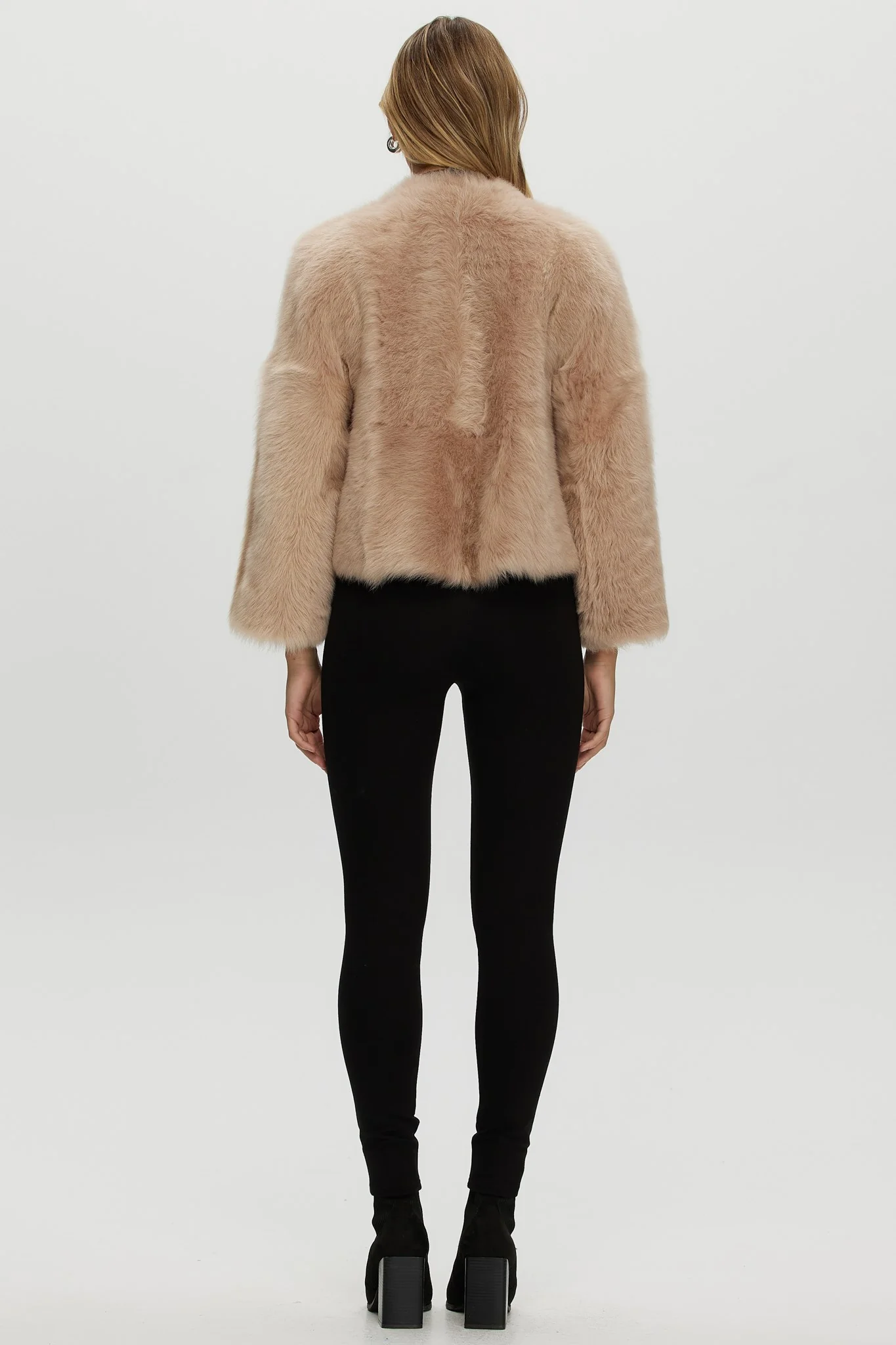 Reversible Collarless Toscana Shearling Lamb Jacket With 3/4 Sleeves - Image 5