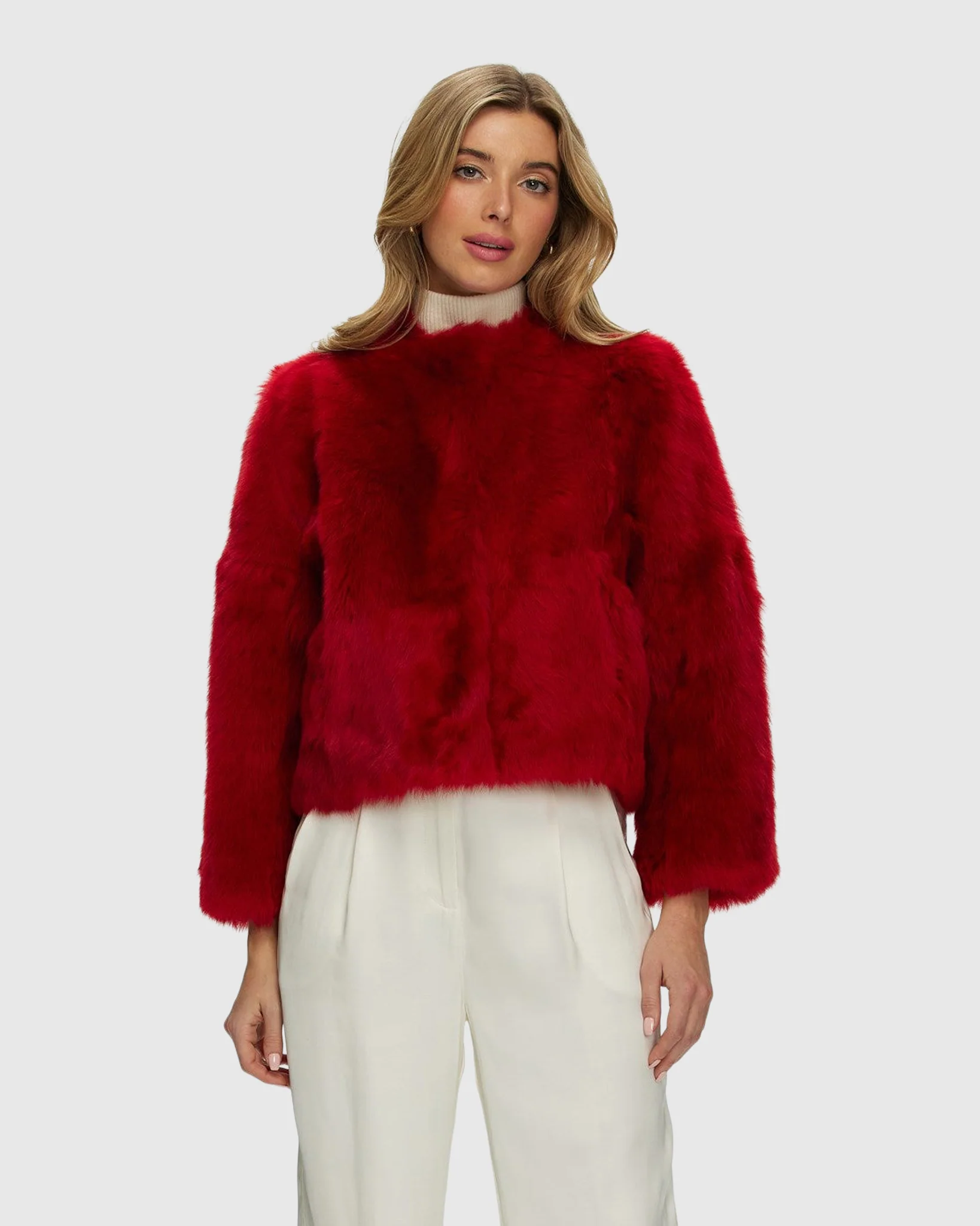 Reversible Collarless Toscana Shearling Lamb Jacket With 3/4 Sleeves