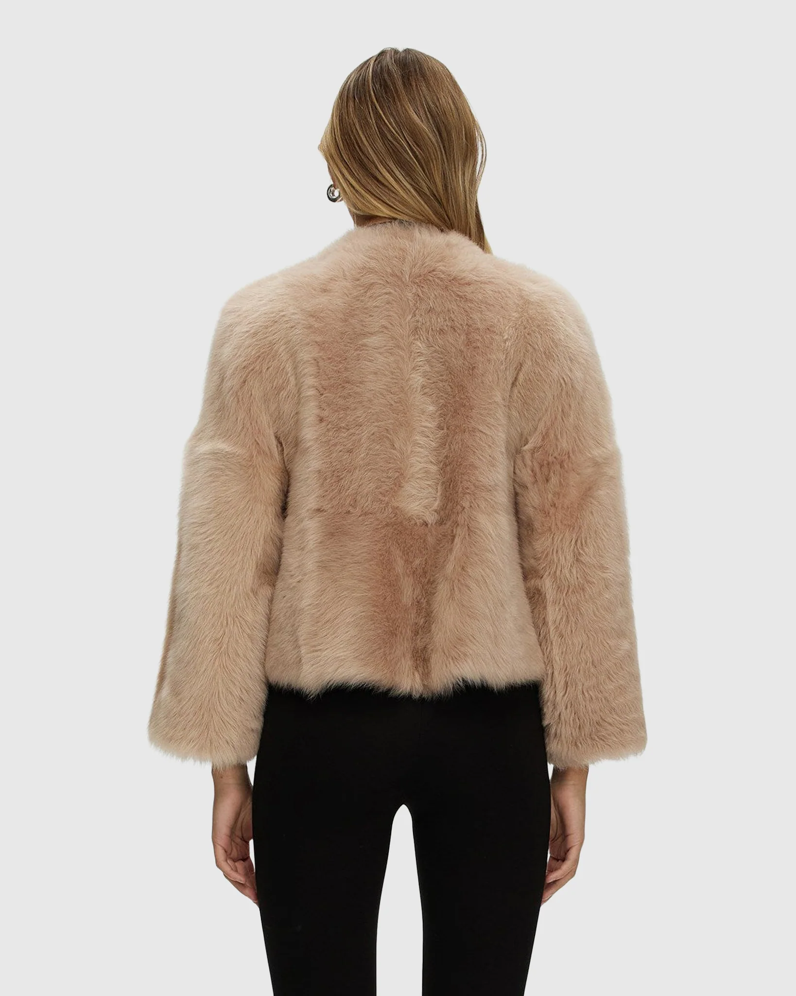 Reversible Collarless Toscana Shearling Lamb Jacket With 3/4 Sleeves - Image 10