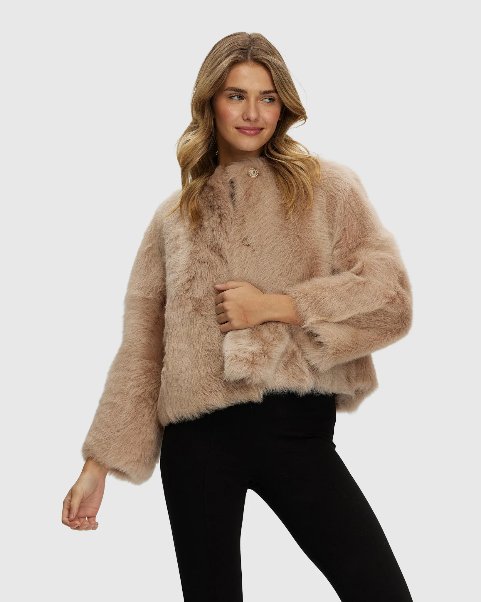 Reversible Collarless Toscana Shearling Lamb Jacket With 3/4 Sleeves - Image 12