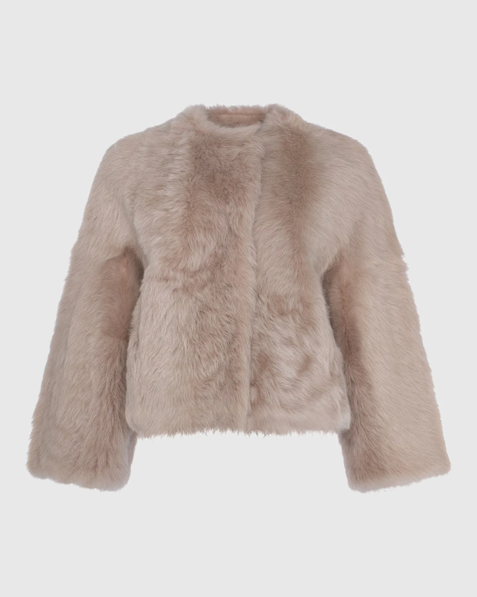 Reversible Collarless Toscana Shearling Lamb Jacket With 3/4 Sleeves - Image 13