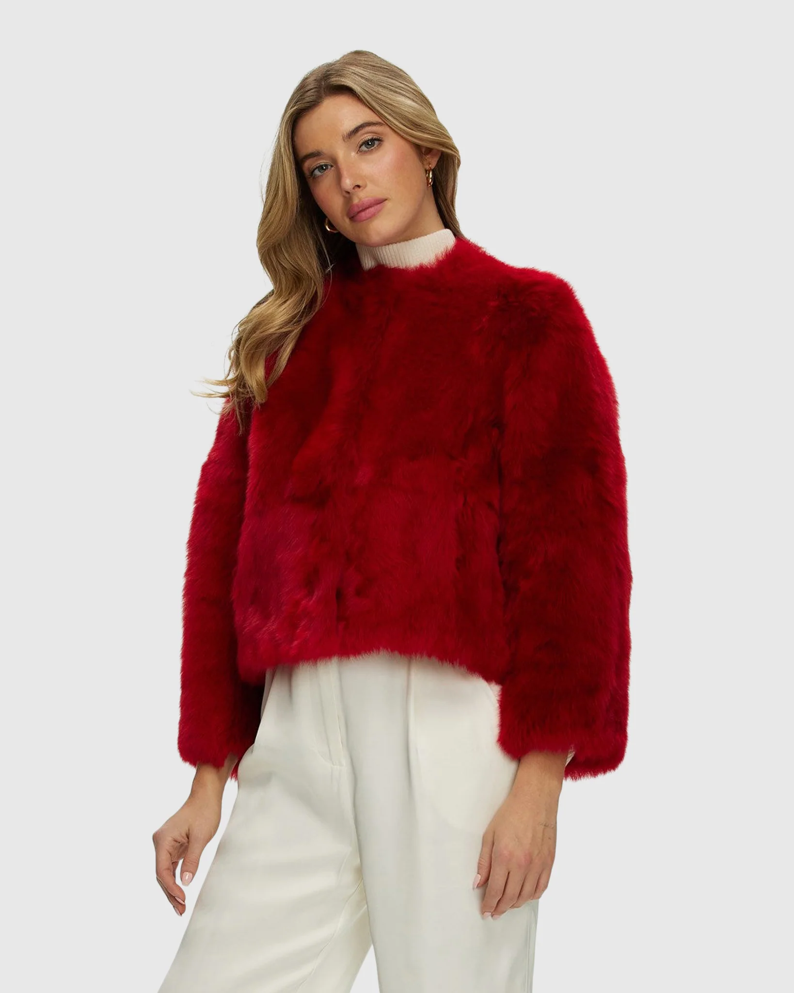 Reversible Collarless Toscana Shearling Lamb Jacket With 3/4 Sleeves - Image 2