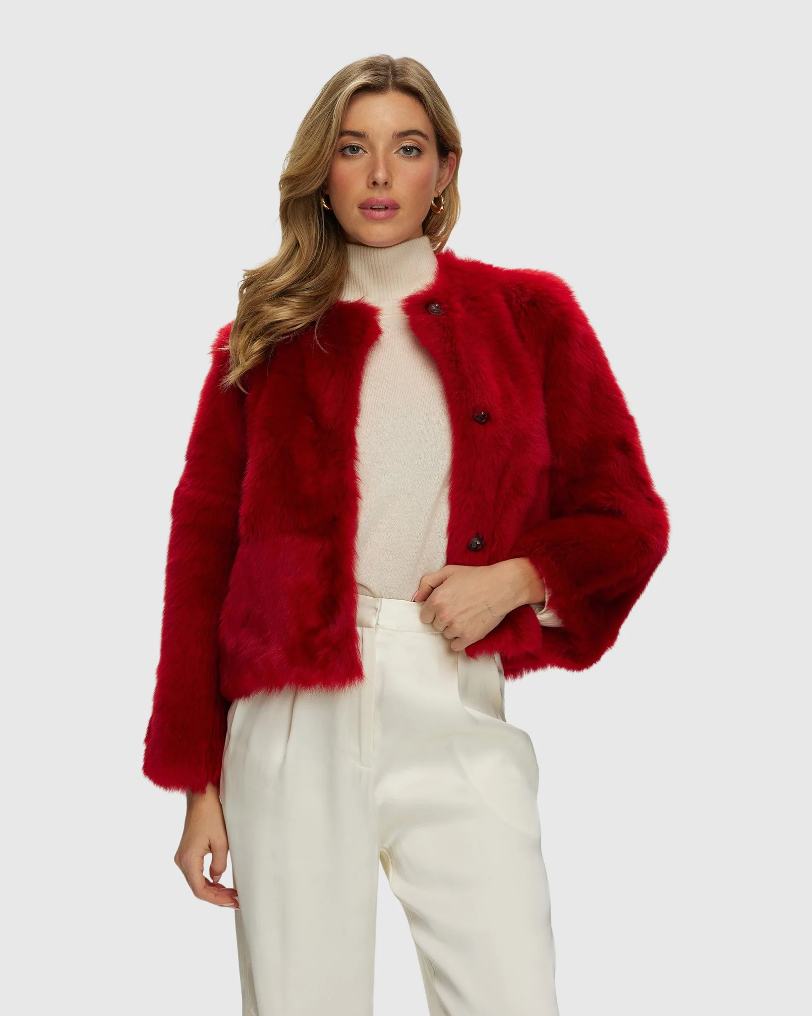 Reversible Collarless Toscana Shearling Lamb Jacket With 3/4 Sleeves - Image 3
