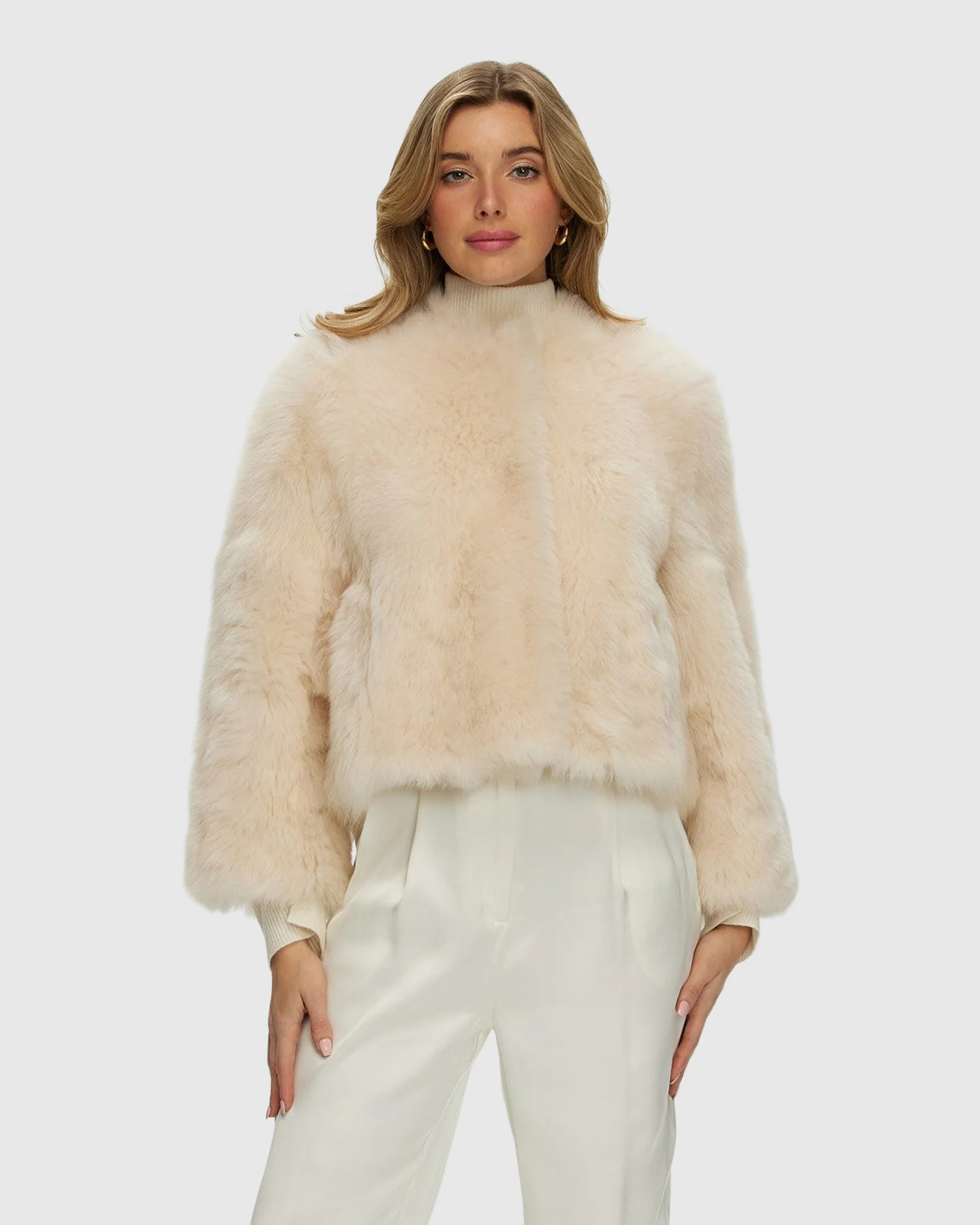 Reversible Collarless Toscana Shearling Lamb Jacket With 3/4 Sleeves - Image 5