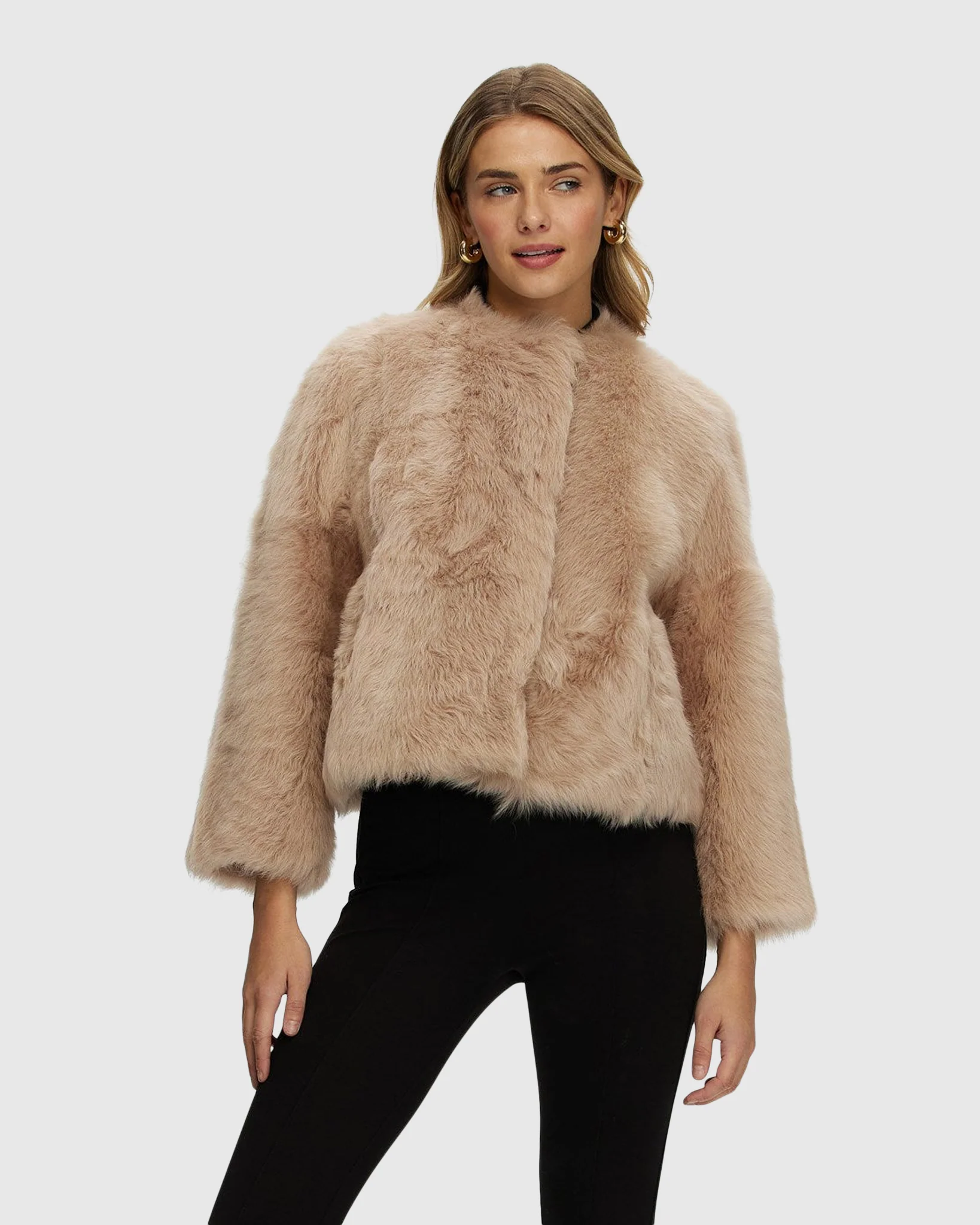 Reversible Collarless Toscana Shearling Lamb Jacket With 3/4 Sleeves - Image 8