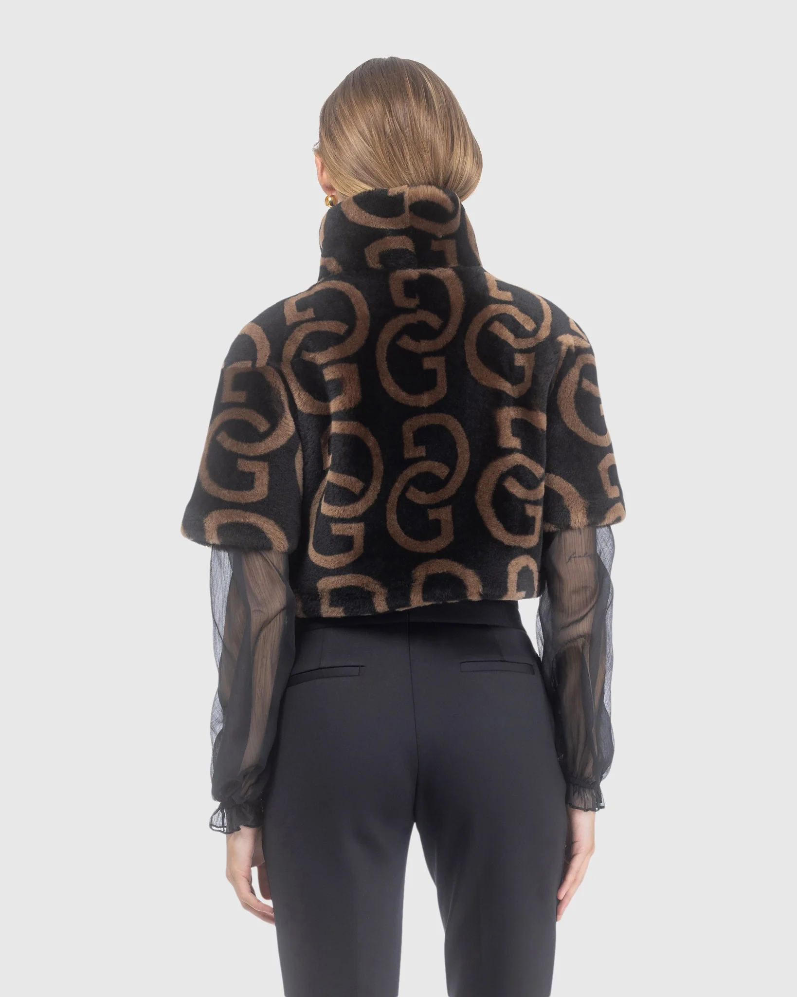 Reversible G Printed Merino Shearling Lamb Bolero With Cropped Sleeves - Image 5
