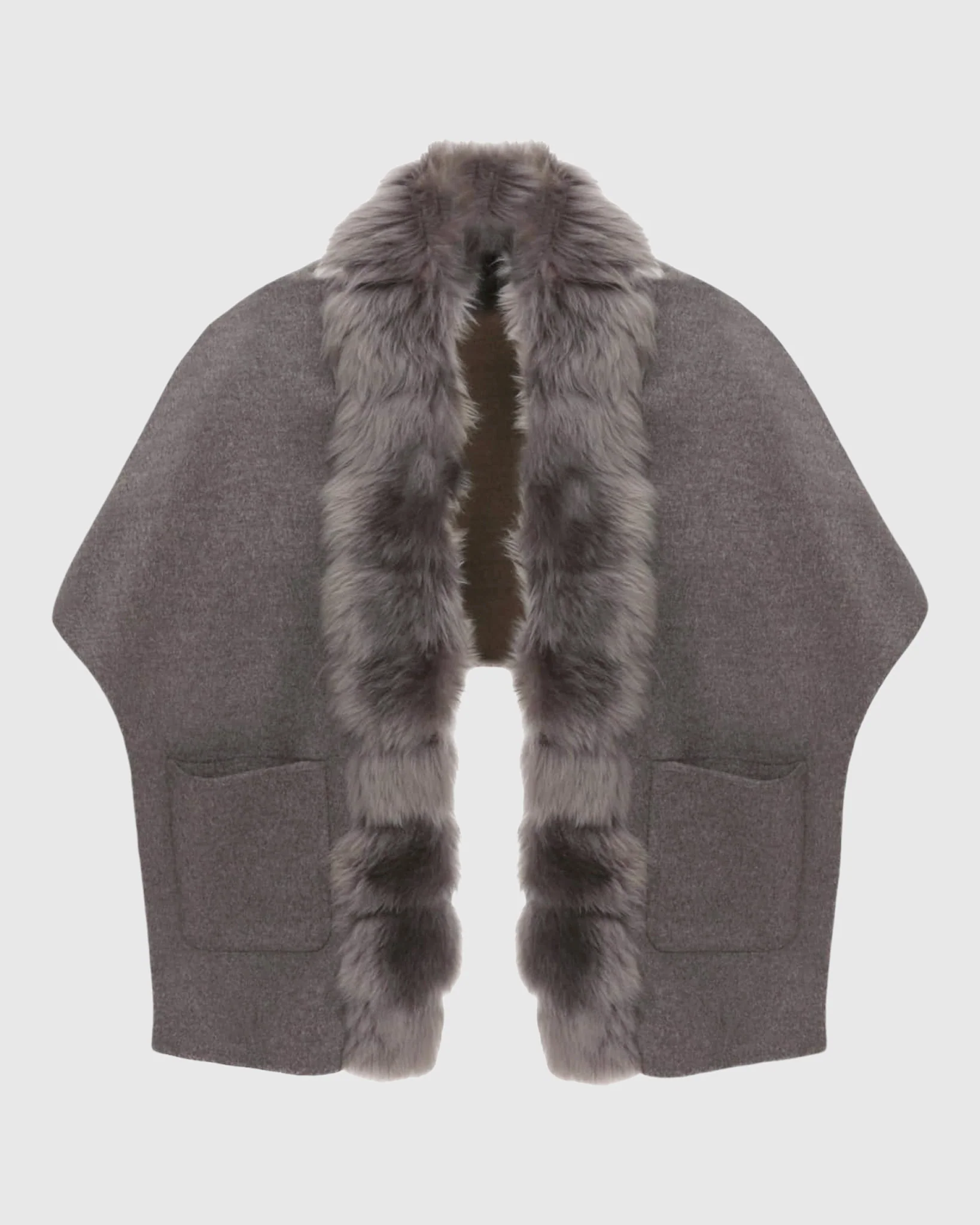 REVERSIBLE LORO PIANA CASHMERE & WOOL SHAWL WITH MERINILLO SHEARLING LAMB TRIM - Image 7