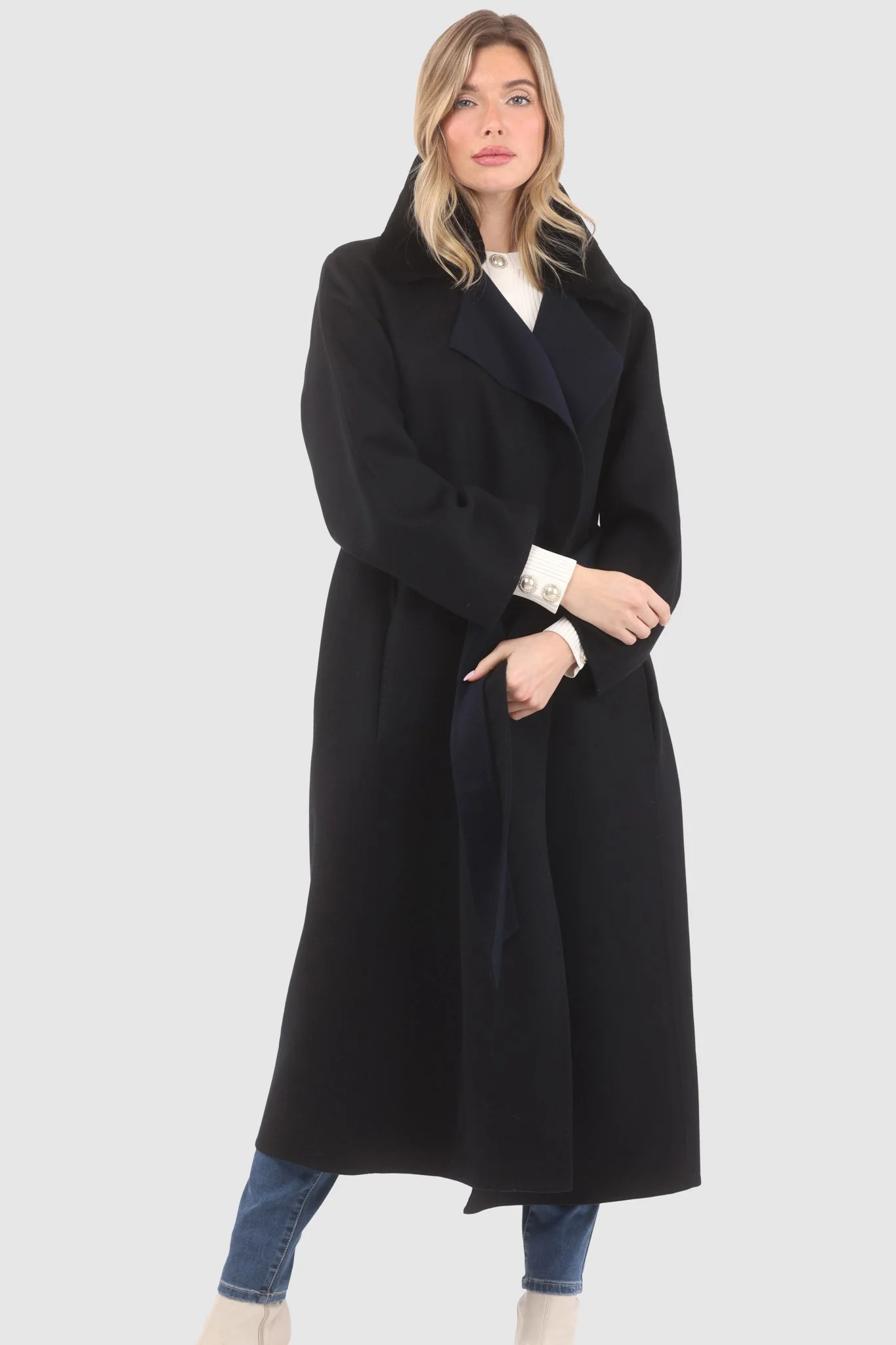REVERSIBLE LORO PIANA WOOL COAT WITH DETACHABLE SELECT SHEARLING LAMB COLLAR, BELT - Image 8