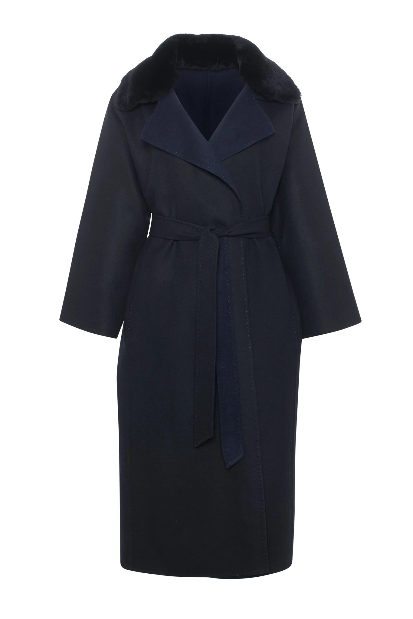 REVERSIBLE LORO PIANA WOOL COAT WITH DETACHABLE SELECT SHEARLING LAMB COLLAR, BELT - Image 9