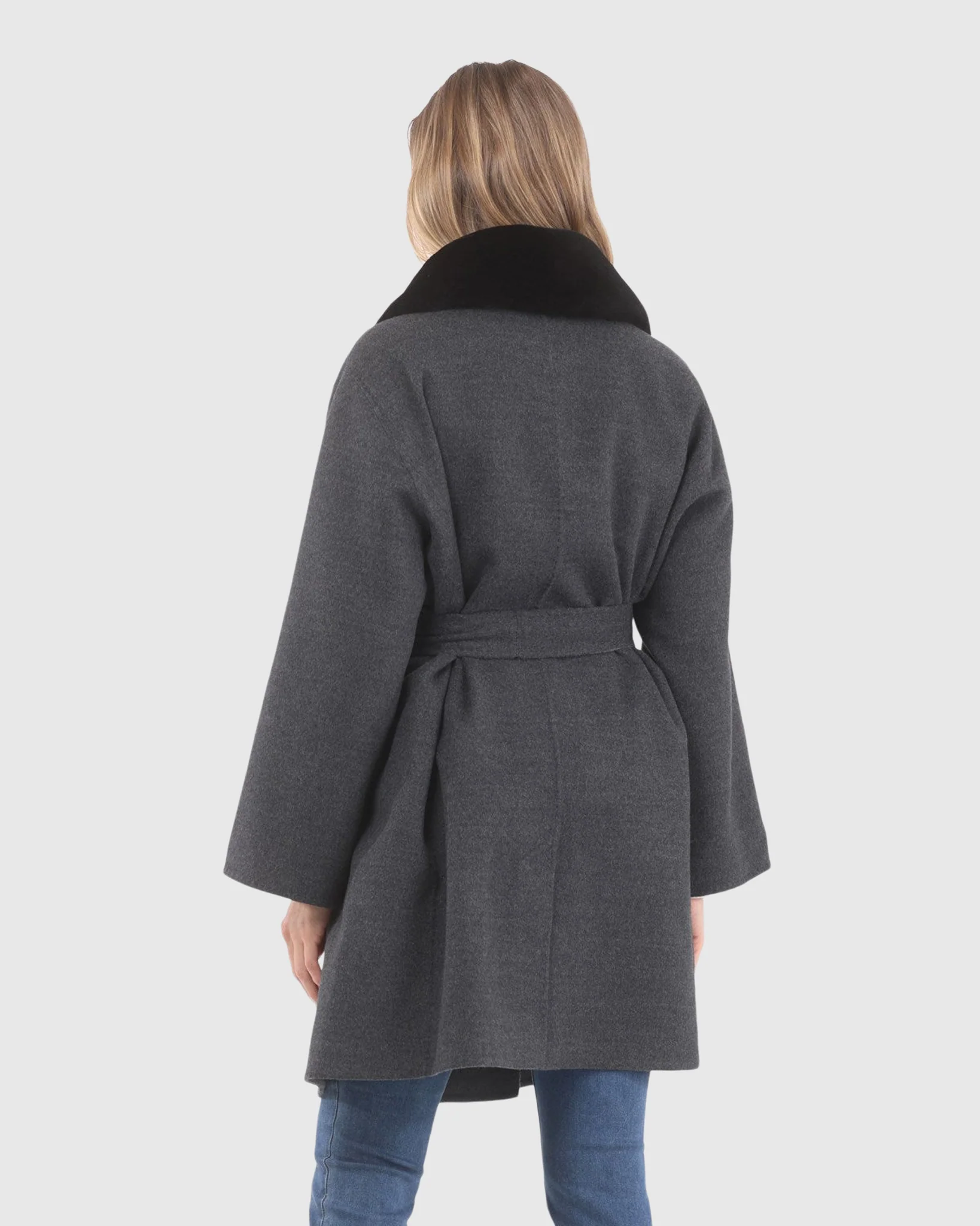 REVERSIBLE LORO PIANA WOOL STROLLER WITH DETACHABLE SELECT SHEARLING LAMB COLLAR, BELT - Image 3