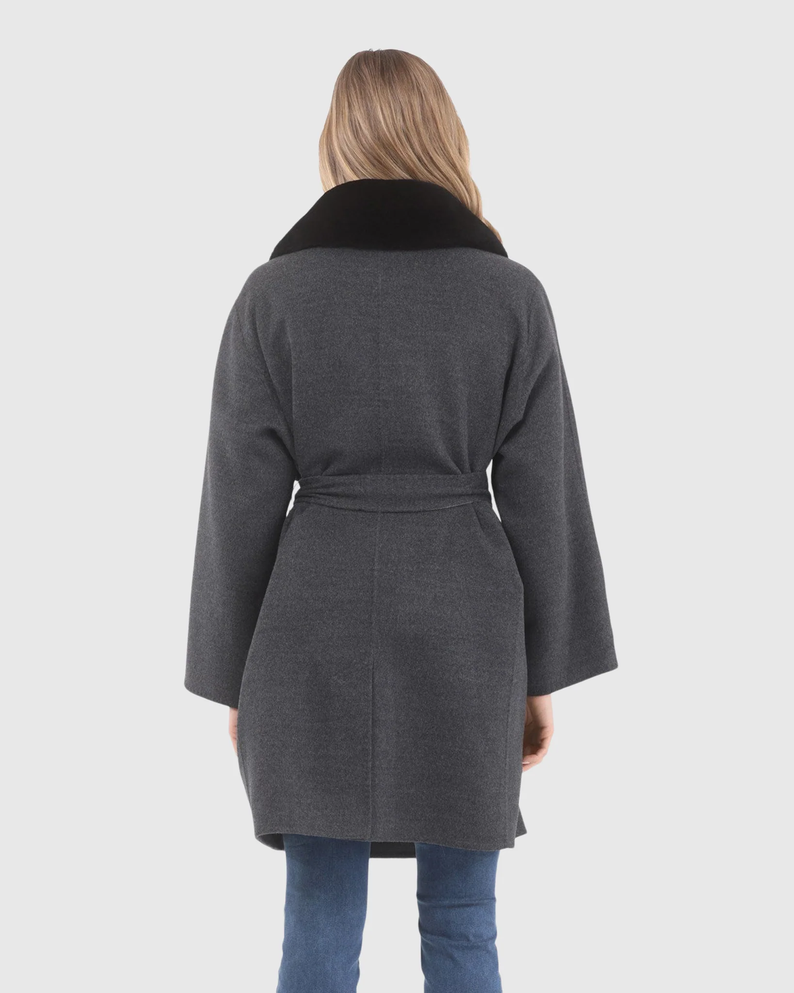 REVERSIBLE LORO PIANA WOOL STROLLER WITH DETACHABLE SELECT SHEARLING LAMB COLLAR, BELT - Image 4