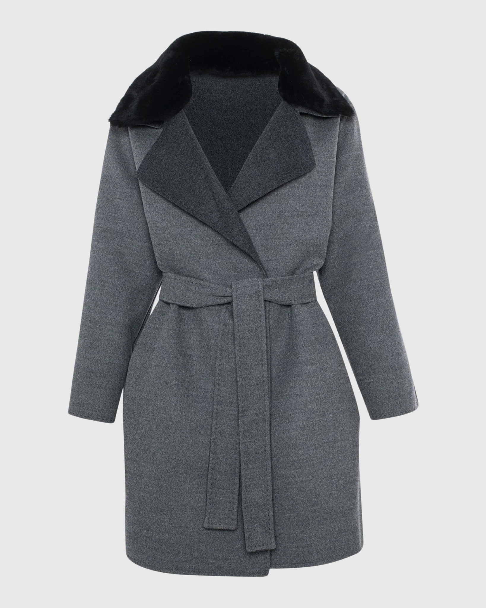 REVERSIBLE LORO PIANA WOOL STROLLER WITH DETACHABLE SELECT SHEARLING LAMB COLLAR, BELT - Image 6