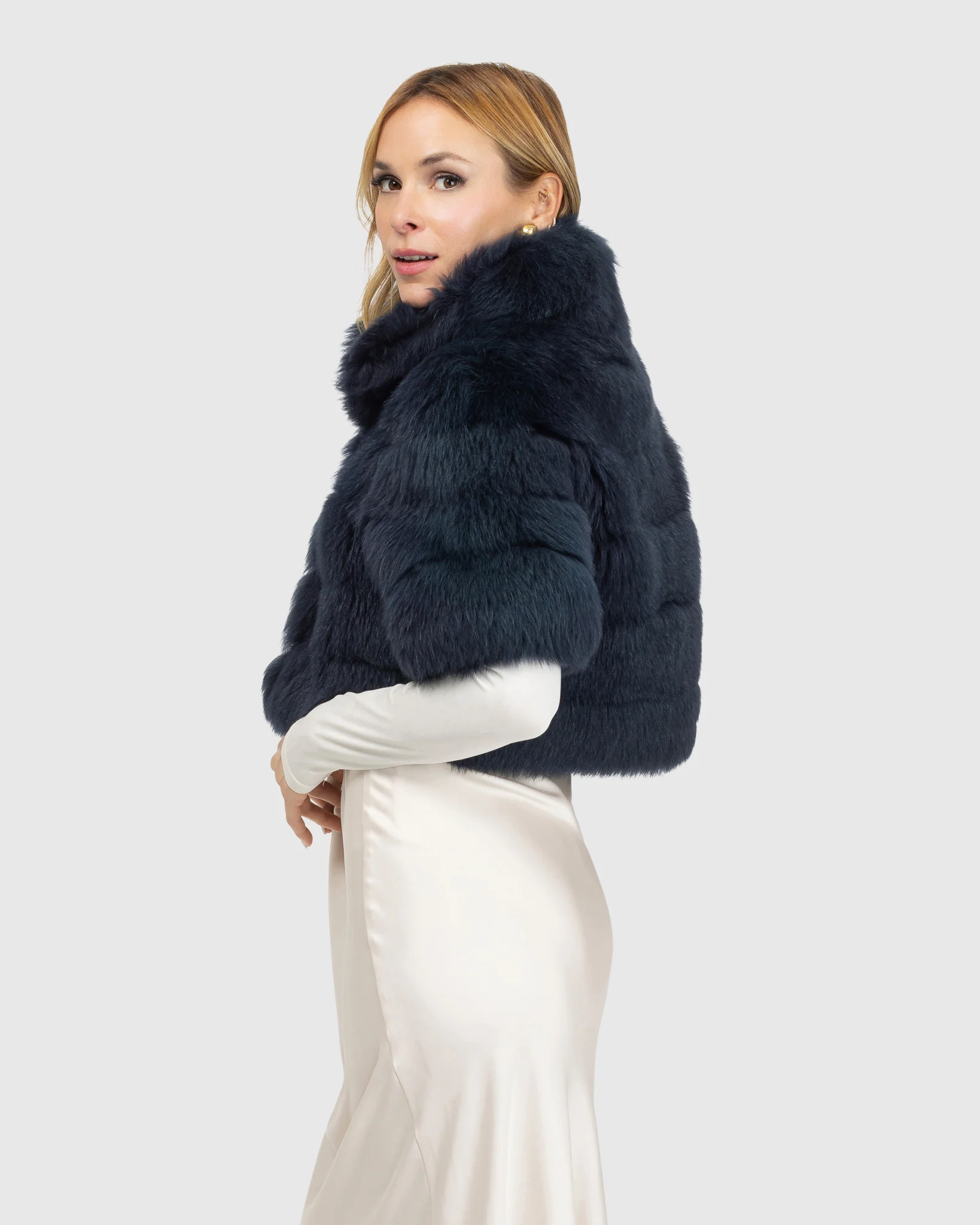 Reversible Shearling Lamb Bolero, Cropped Sleeves - Image 10