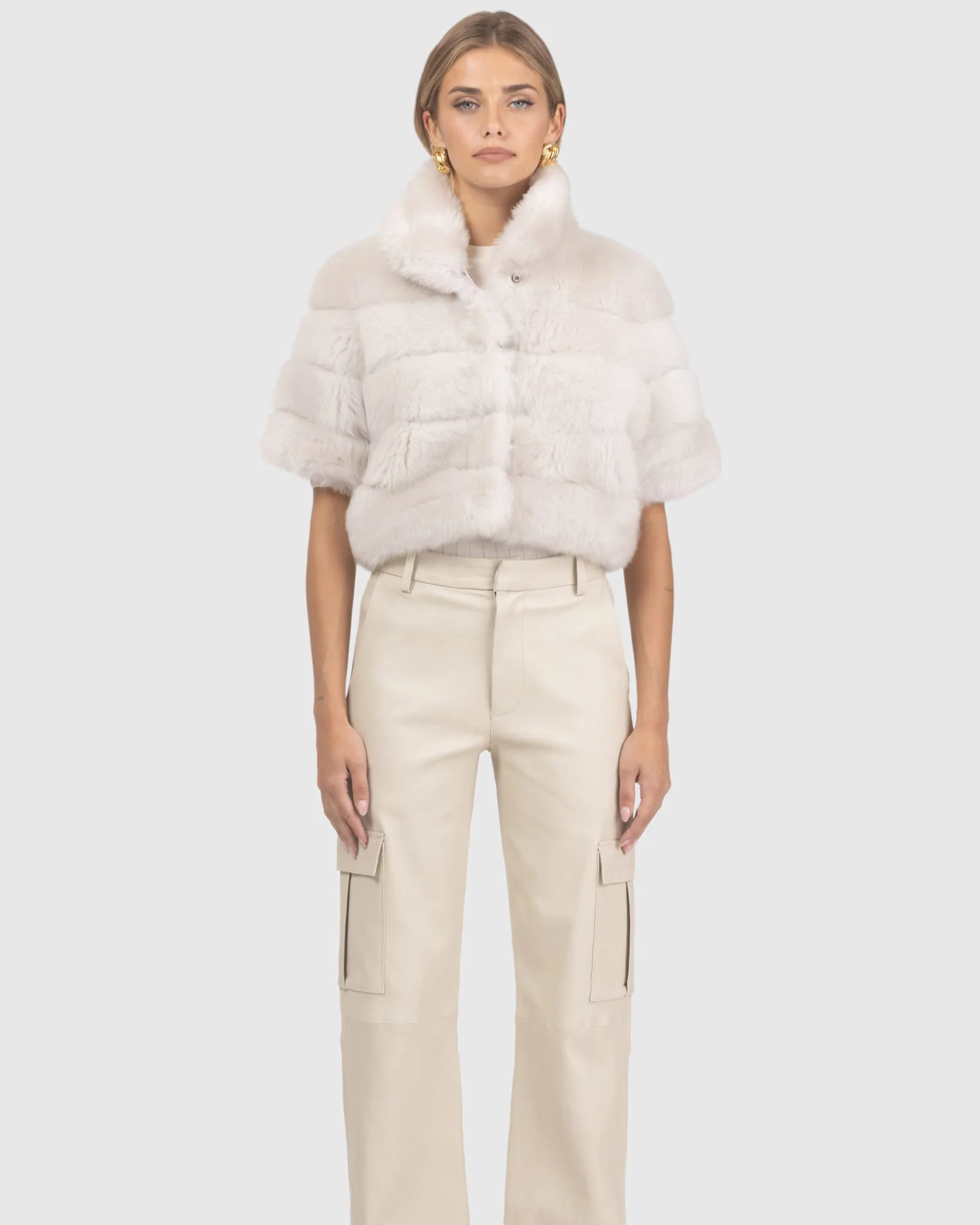 Reversible Shearling Lamb Bolero, Cropped Sleeves - Image 26