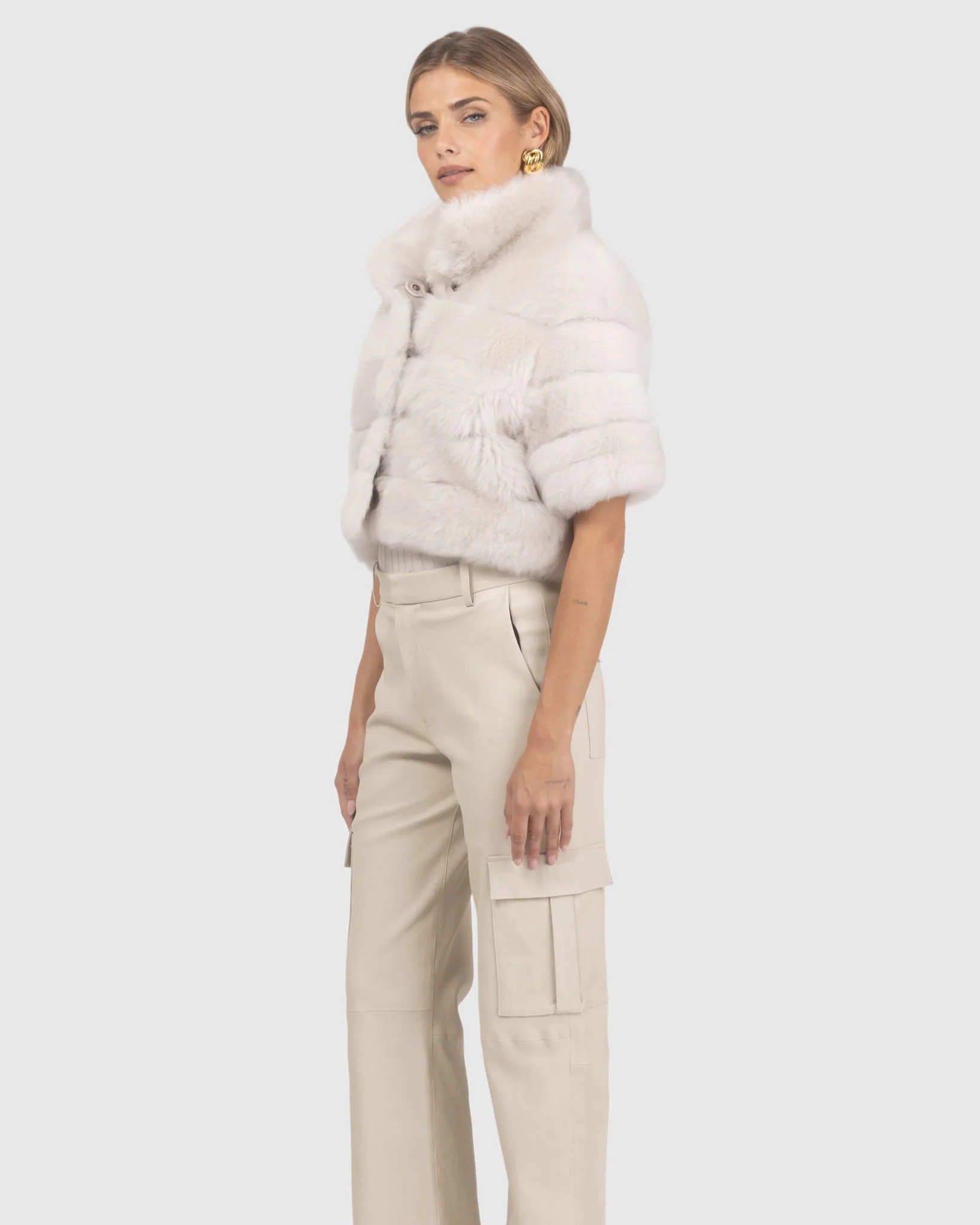 Reversible Shearling Lamb Bolero, Cropped Sleeves - Image 27