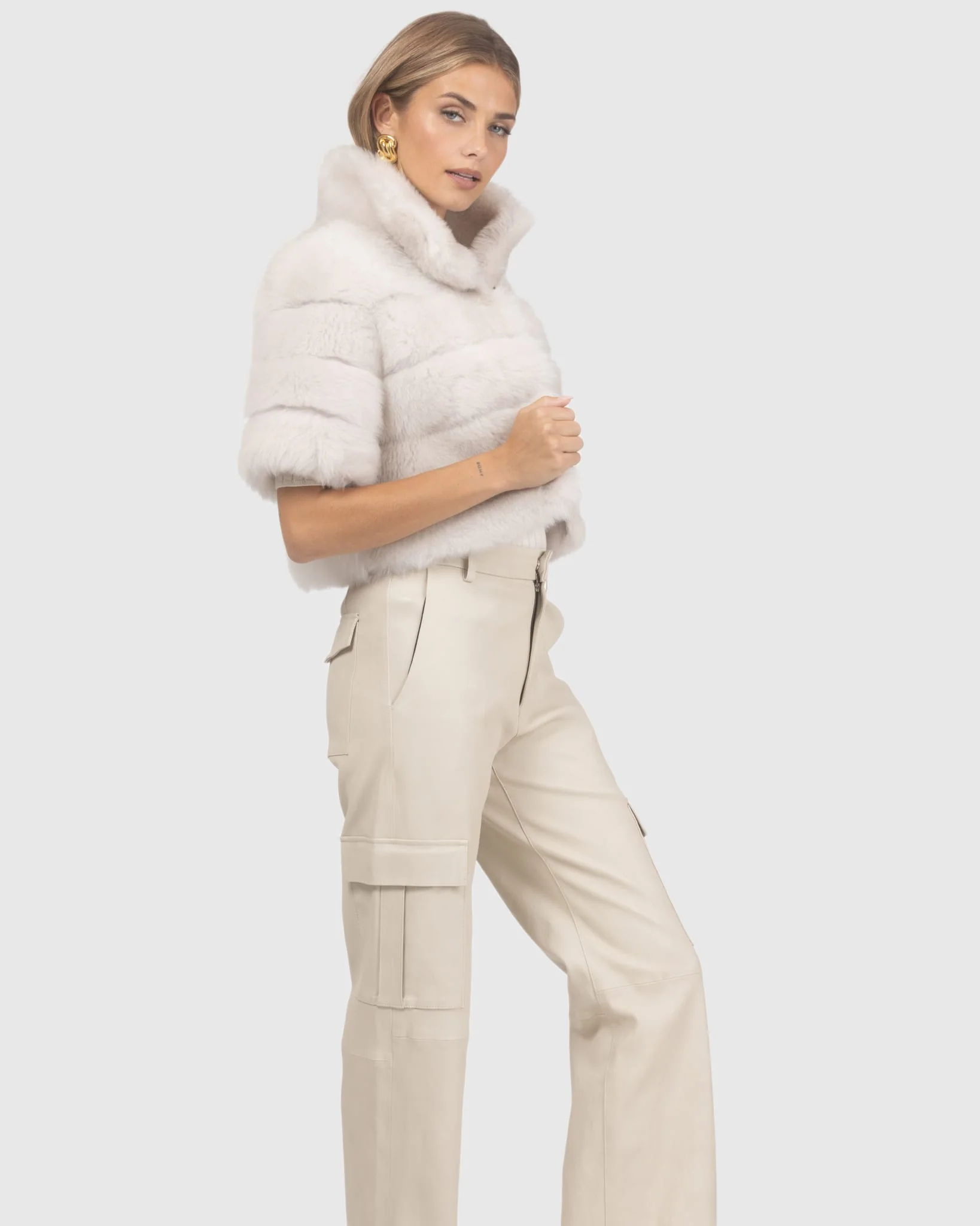 Reversible Shearling Lamb Bolero, Cropped Sleeves - Image 29