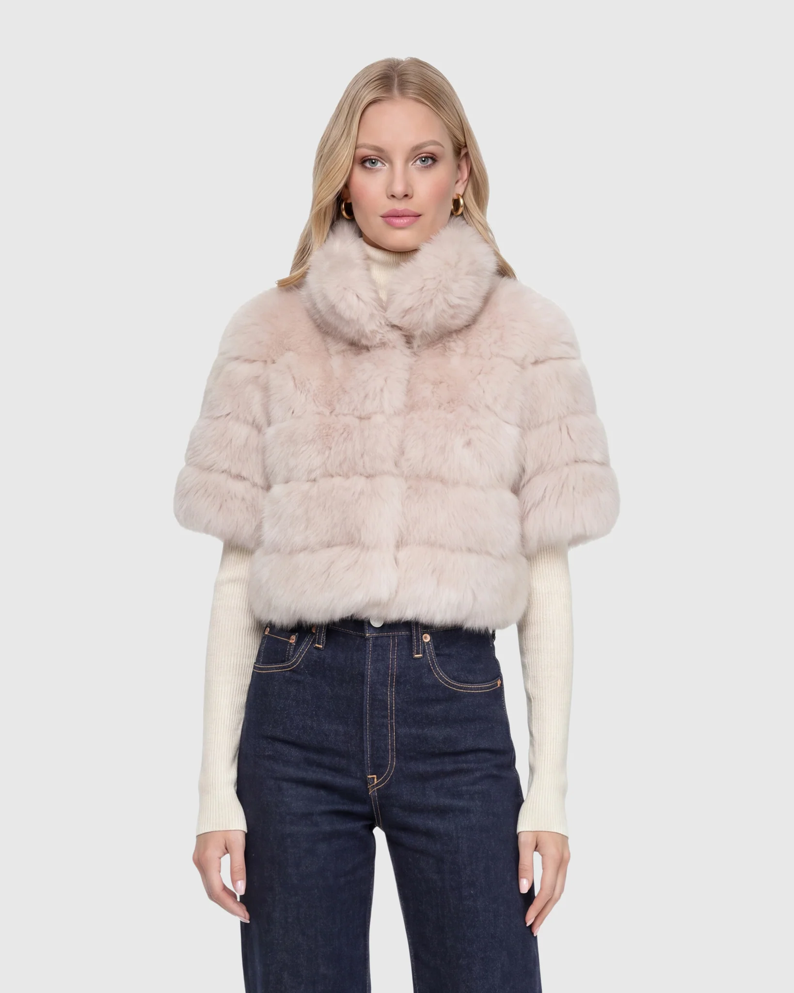 Reversible Shearling Lamb Bolero, Cropped Sleeves - Image 38