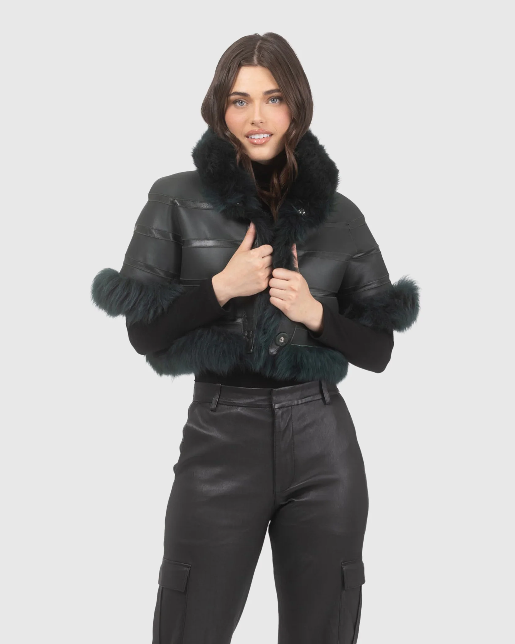 Reversible Merinillo Shearling Lamb Bolero With Cropped Sleeves - Image 15