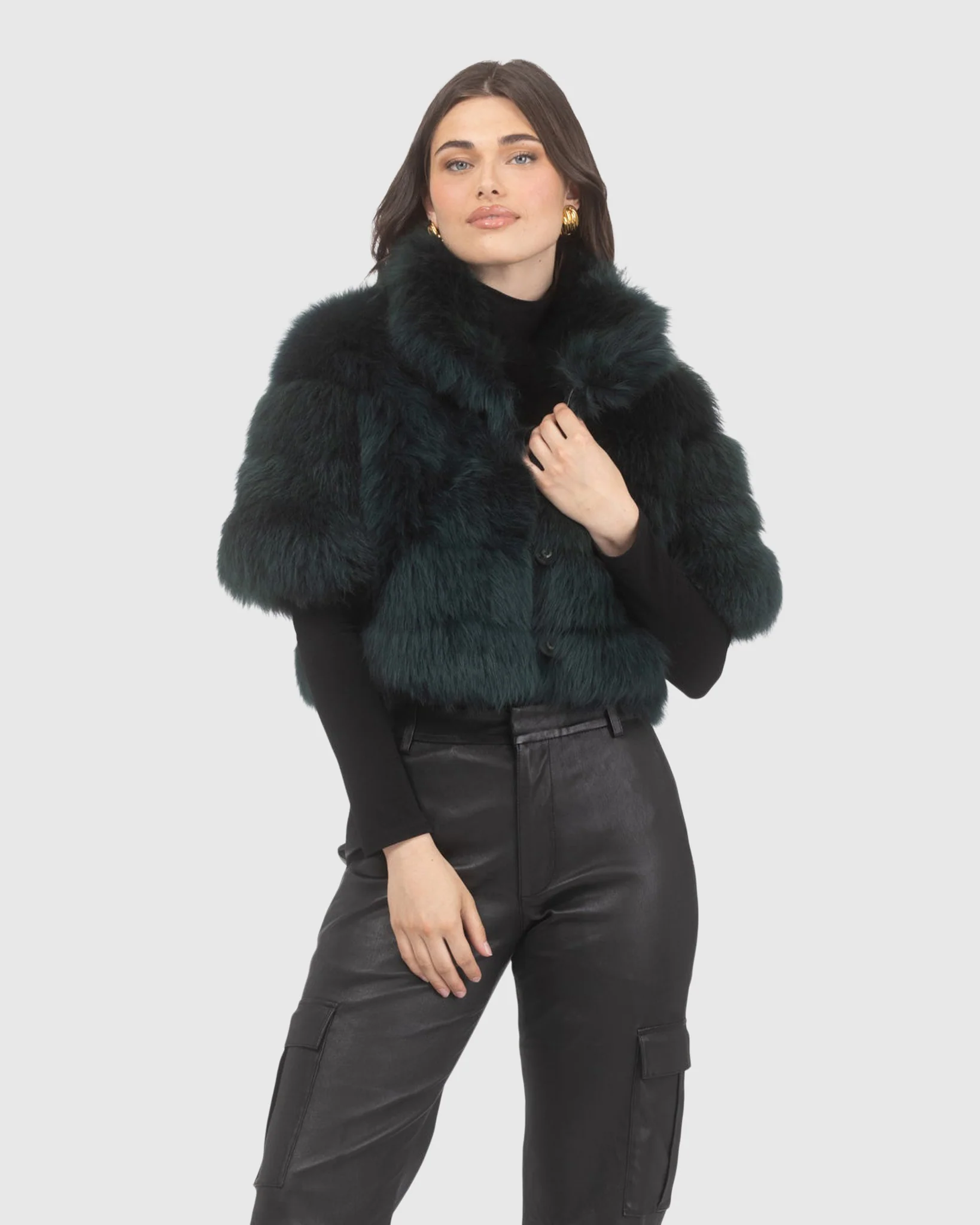 Reversible Merinillo Shearling Lamb Bolero With Cropped Sleeves - Image 17