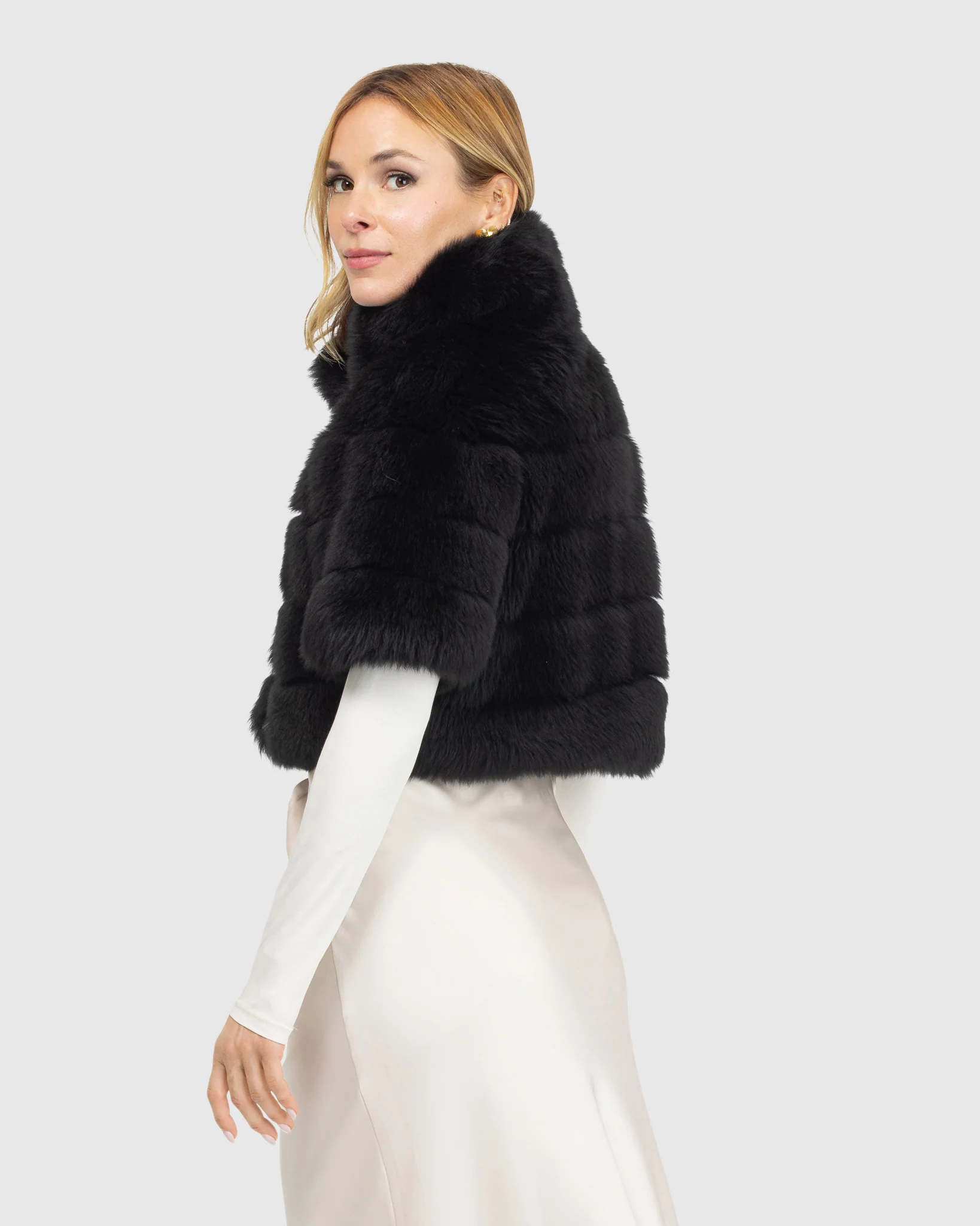 Reversible Merinillo Shearling Lamb Bolero With Cropped Sleeves - Image 3