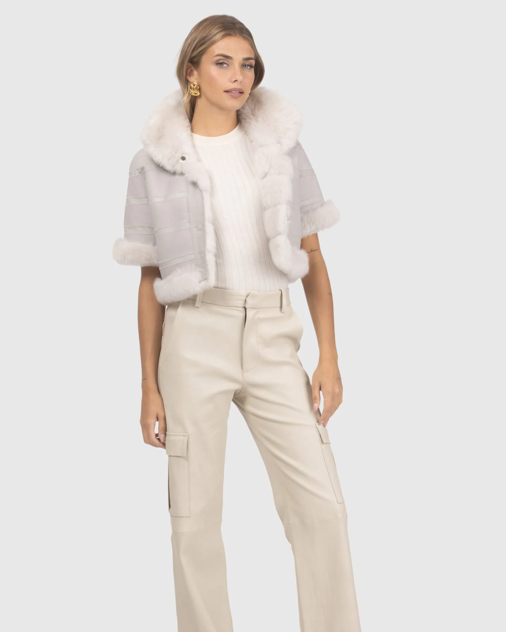 Reversible Merinillo Shearling Lamb Bolero With Cropped Sleeves - Image 9