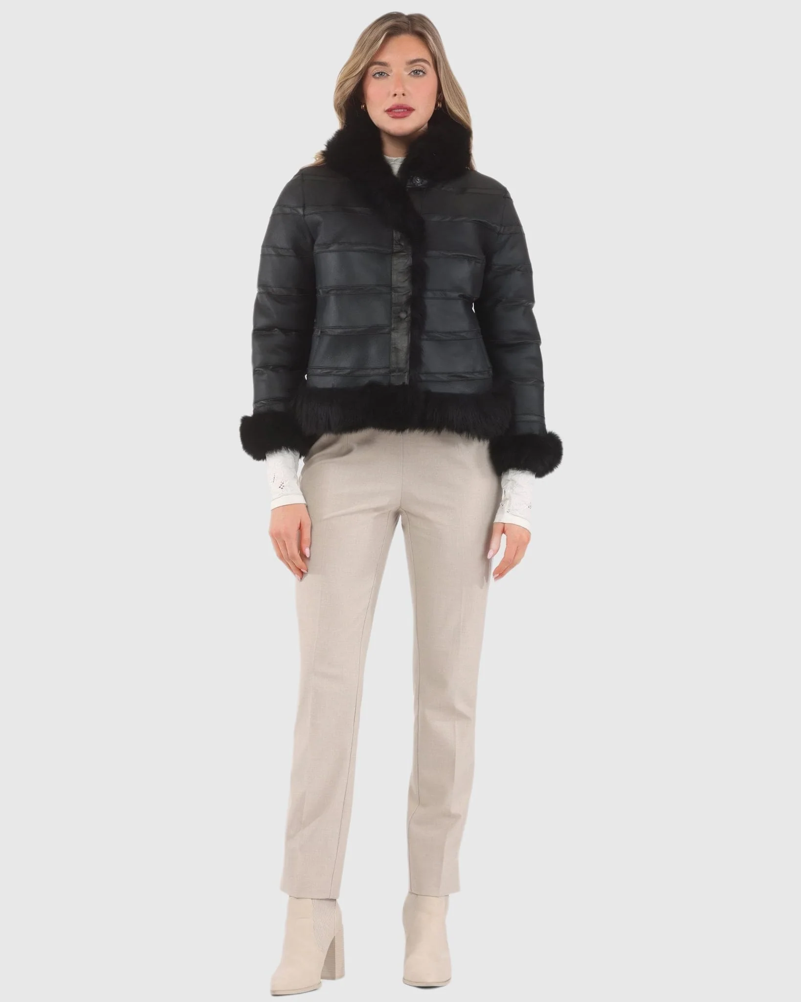 Reversible Merinillo Shearling Lamb Jacket With Cropped Sleeves - Image 11