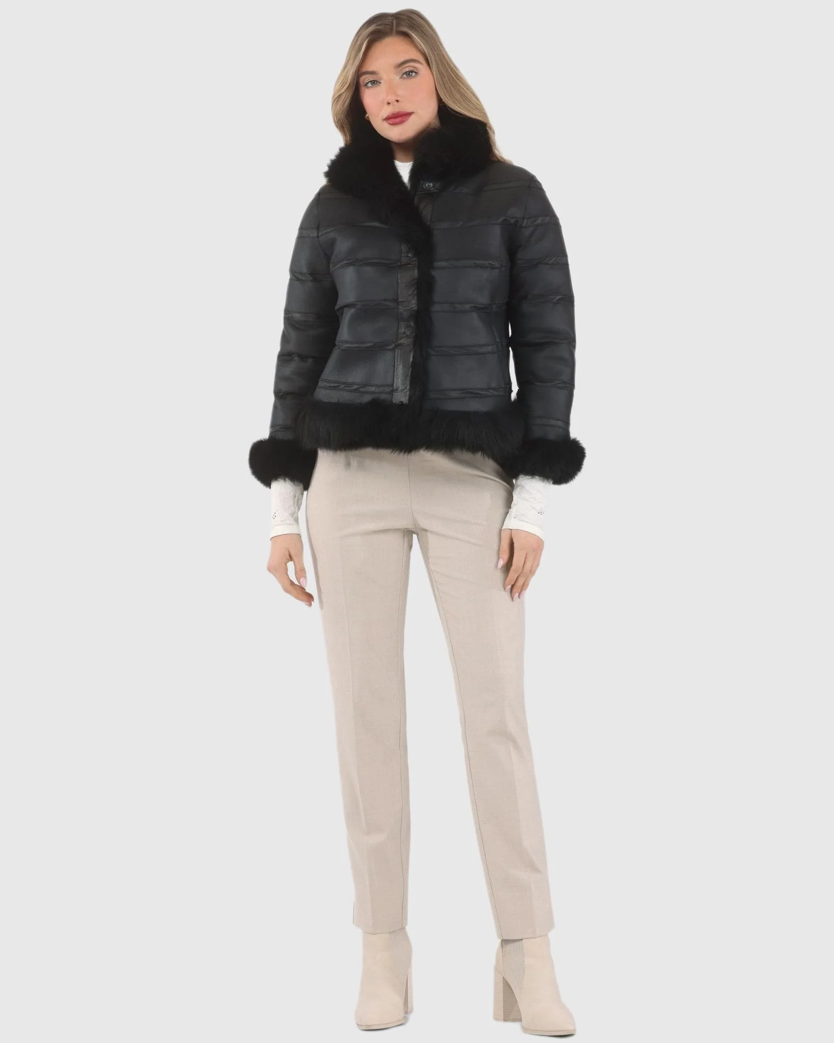 Reversible Merinillo Shearling Lamb Jacket With Cropped Sleeves - Image 14