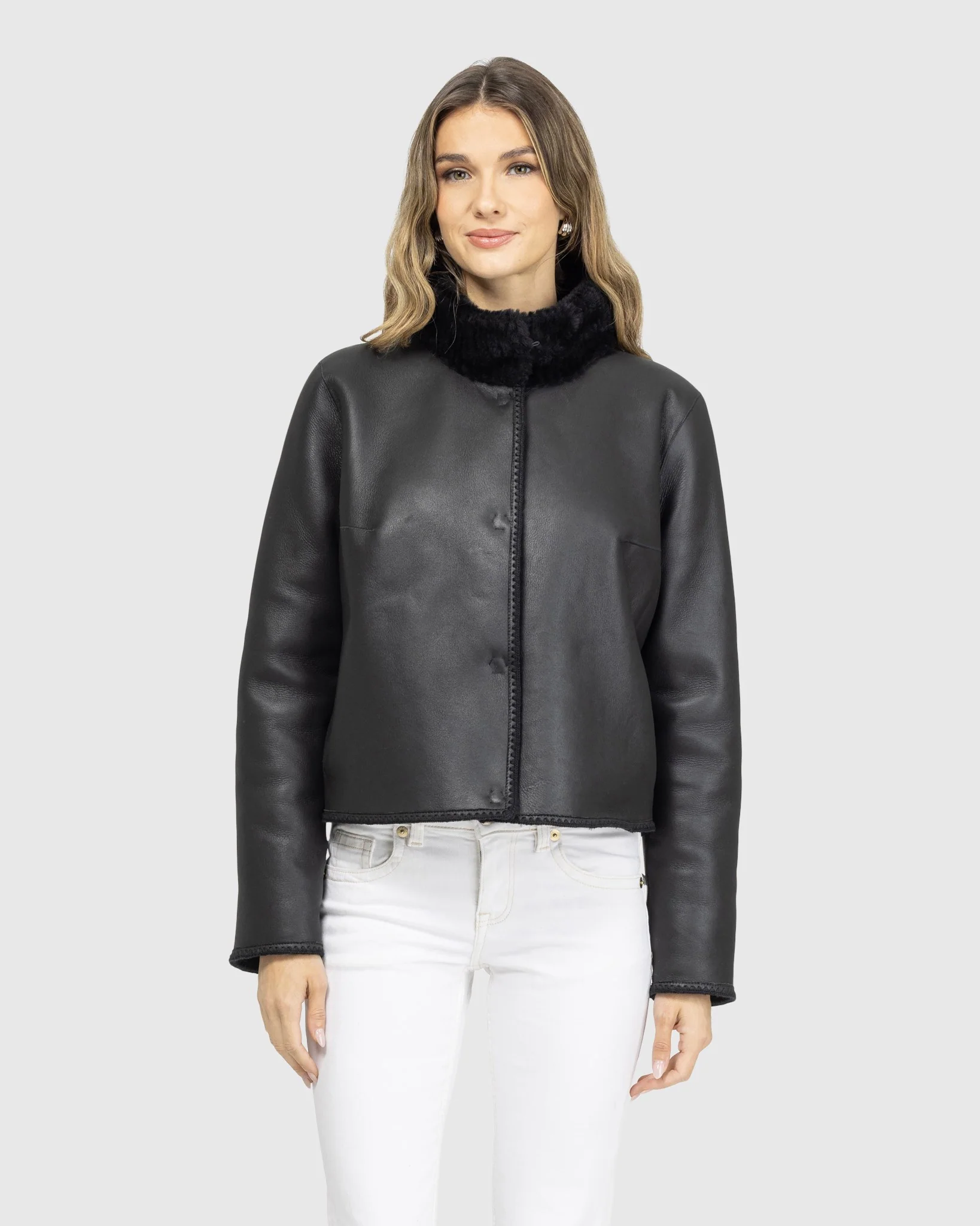 Reversible Merino Grooved Shearling Lamb Jacket With Embroidered Trim - Image 10