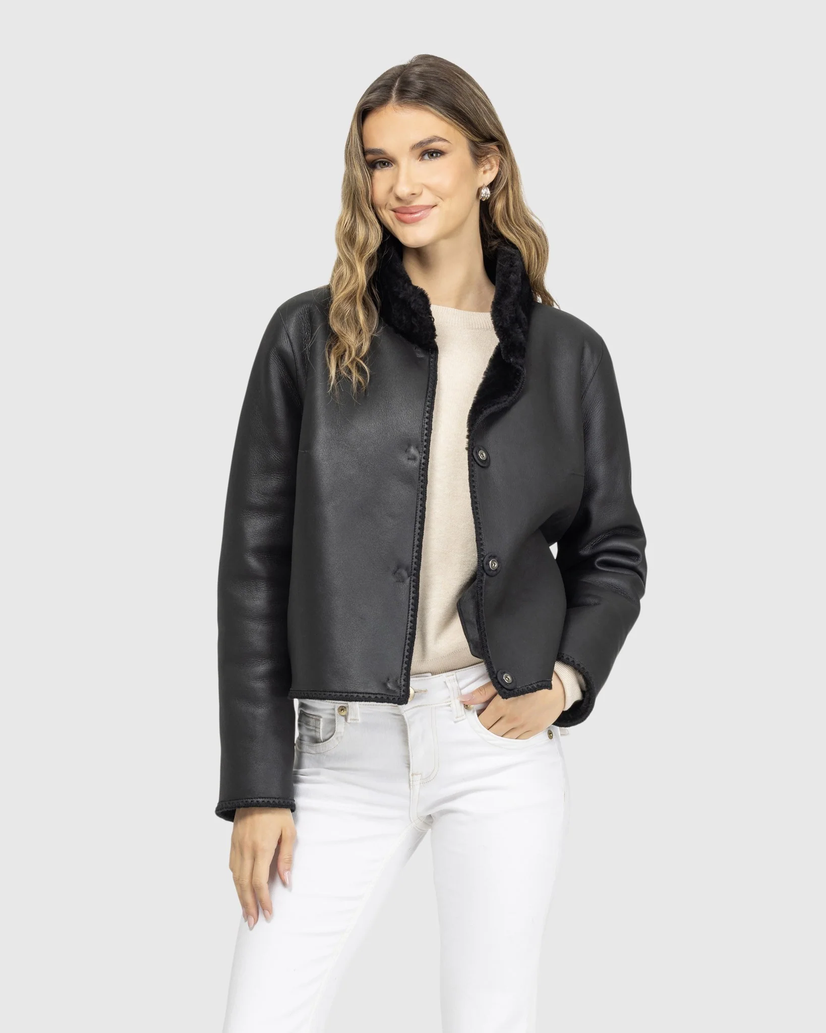 Reversible Merino Grooved Shearling Lamb Jacket With Embroidered Trim - Image 13