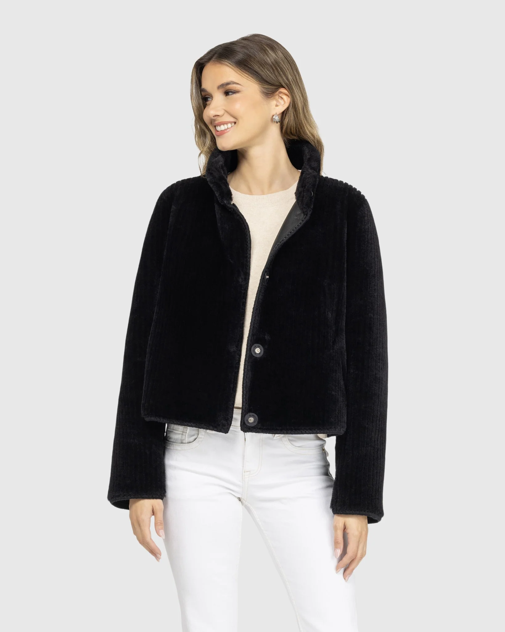 Reversible Merino Grooved Shearling Lamb Jacket With Embroidered Trim - Image 14