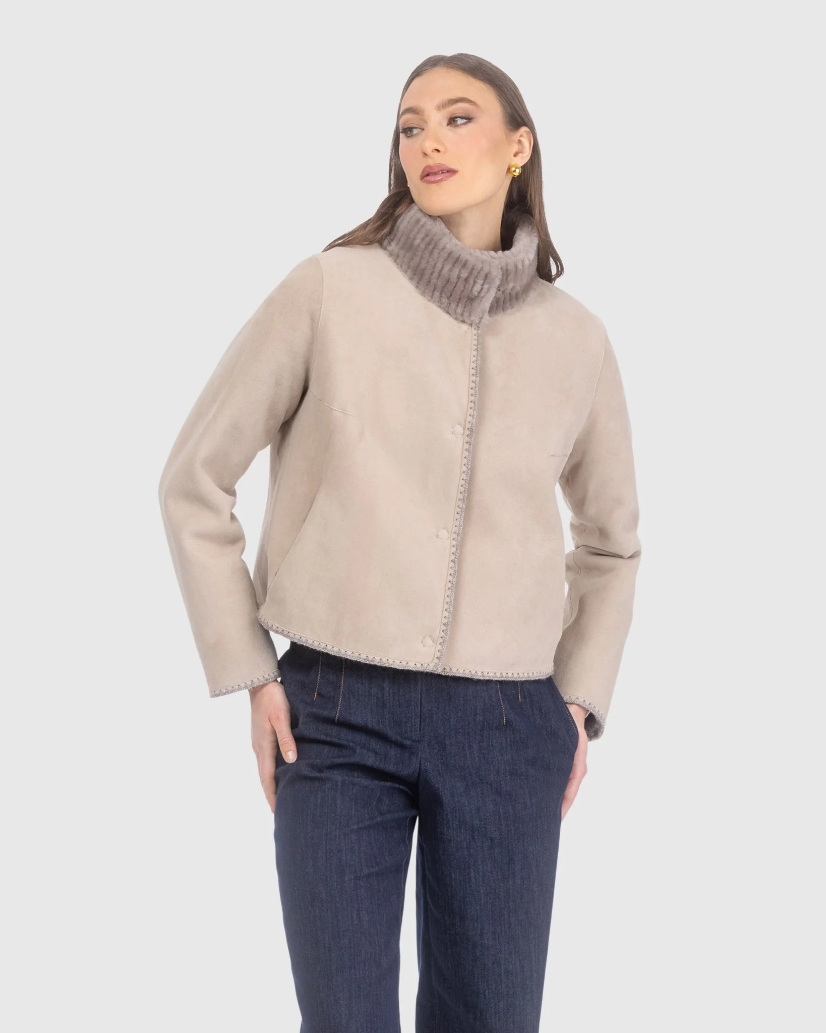Reversible Merino Grooved Shearling Lamb Jacket With Embroidered Trim - Image 2