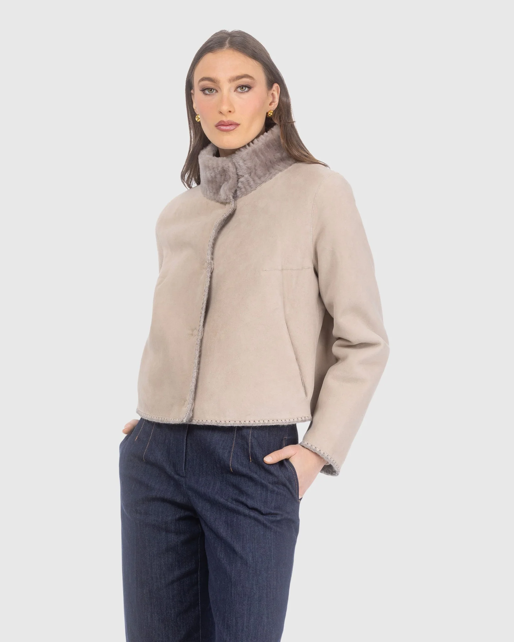 Reversible Merino Grooved Shearling Lamb Jacket With Embroidered Trim - Image 3