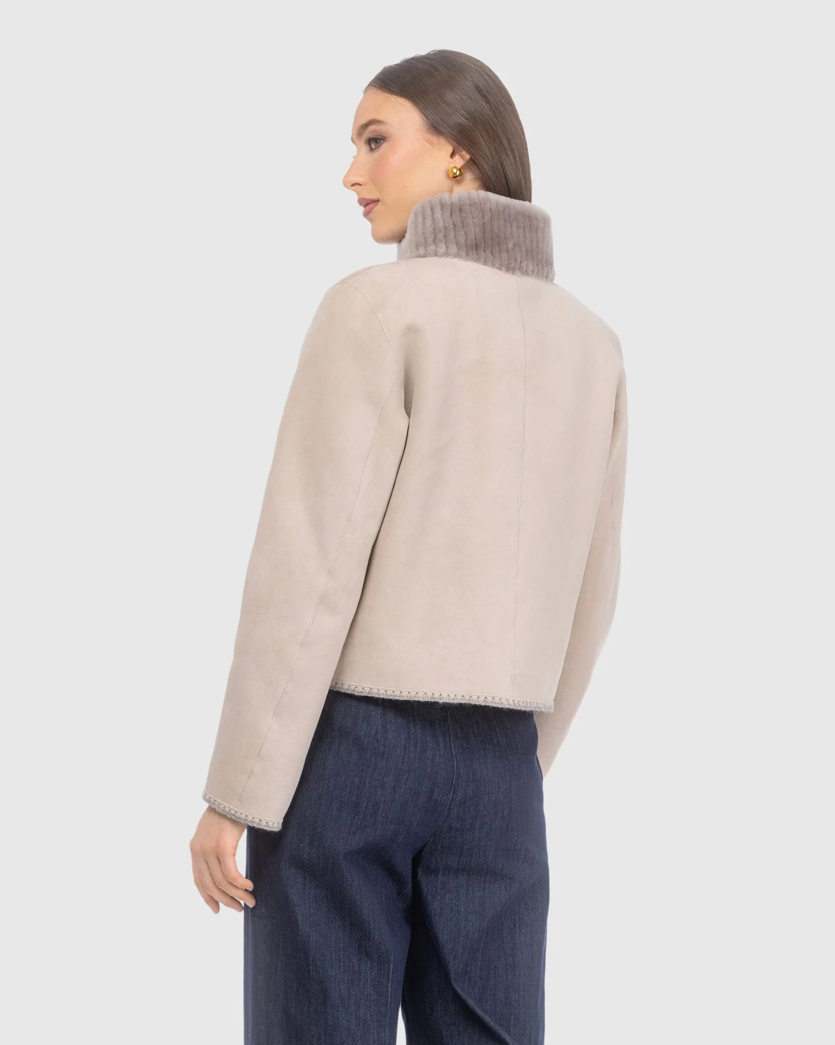 Reversible Merino Grooved Shearling Lamb Jacket With Embroidered Trim - Image 4