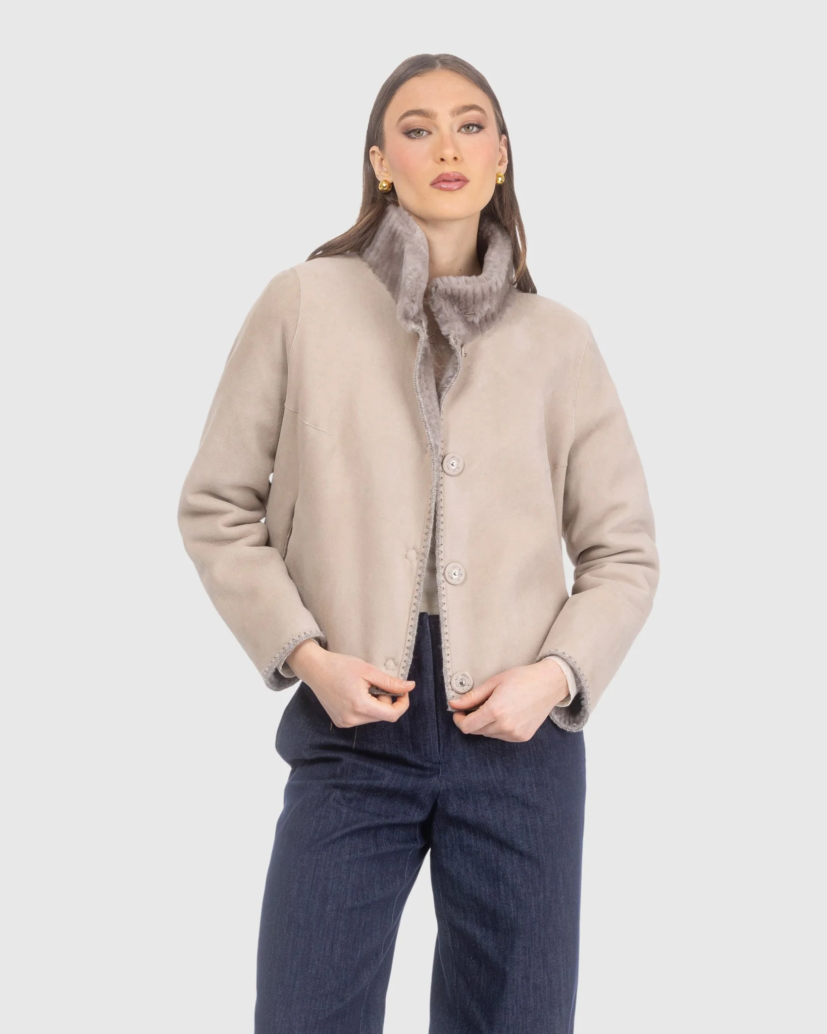 Reversible Merino Grooved Shearling Lamb Jacket With Embroidered Trim - Image 5