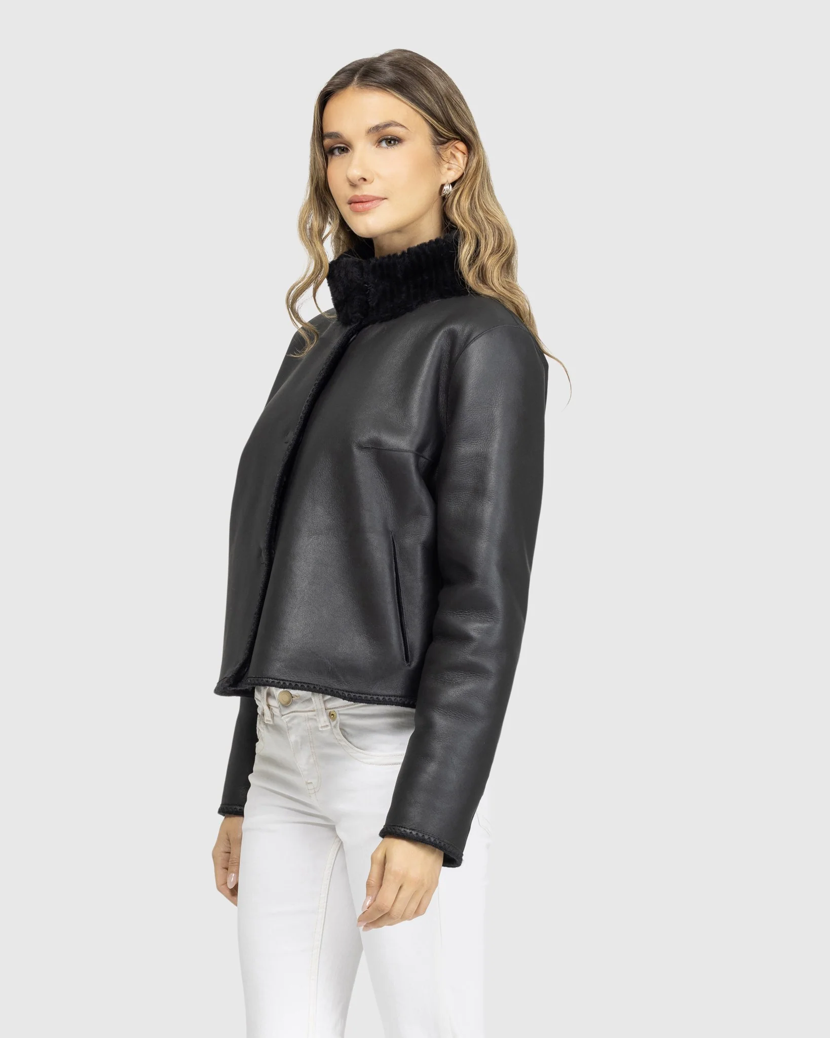 Reversible Merino Grooved Shearling Lamb Jacket With Embroidered Trim - Image 8