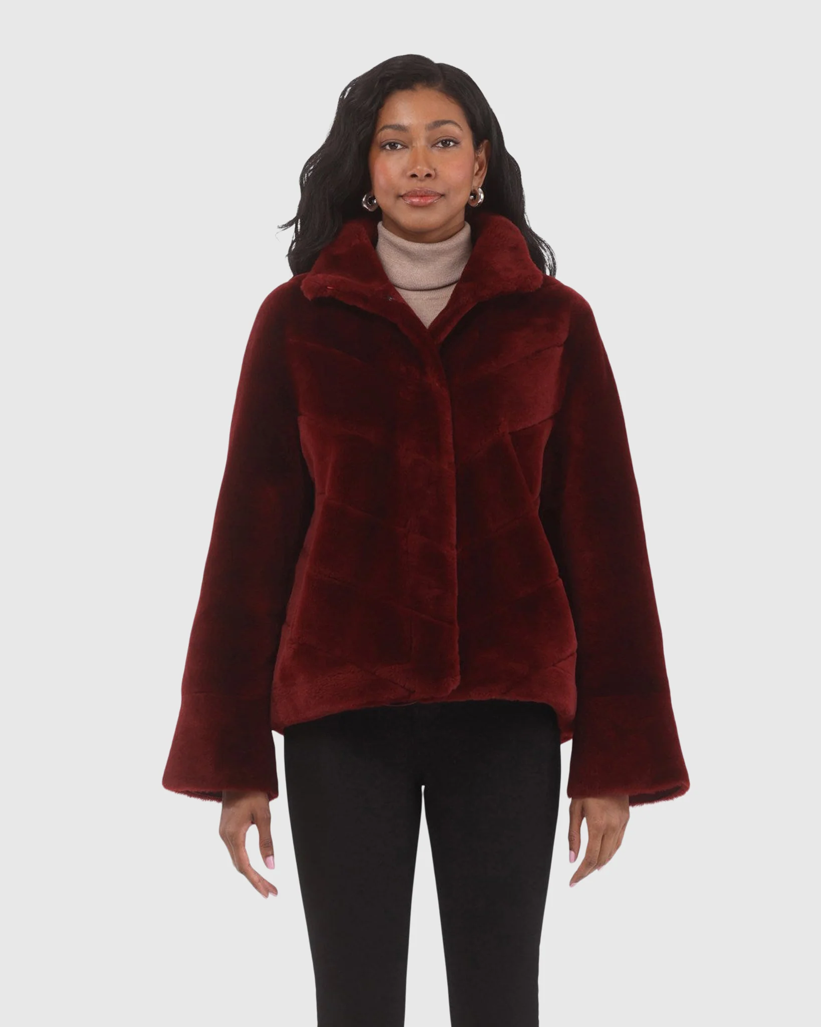 Reversible Merino Shearling Lamb Chevron Jacket With Horizontal Bottom