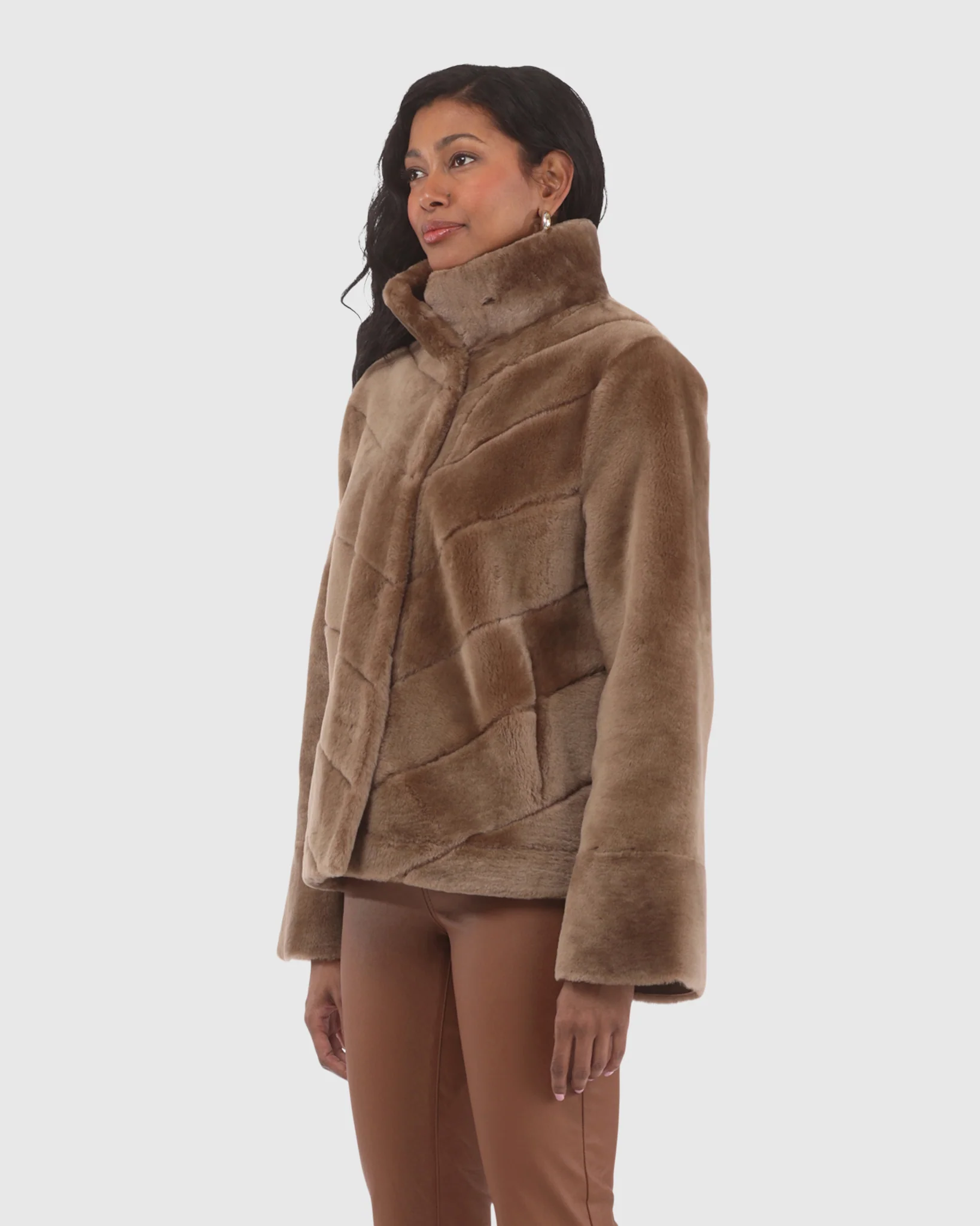 Reversible Merino Shearling Lamb Chevron Jacket With Horizontal Bottom - Image 10