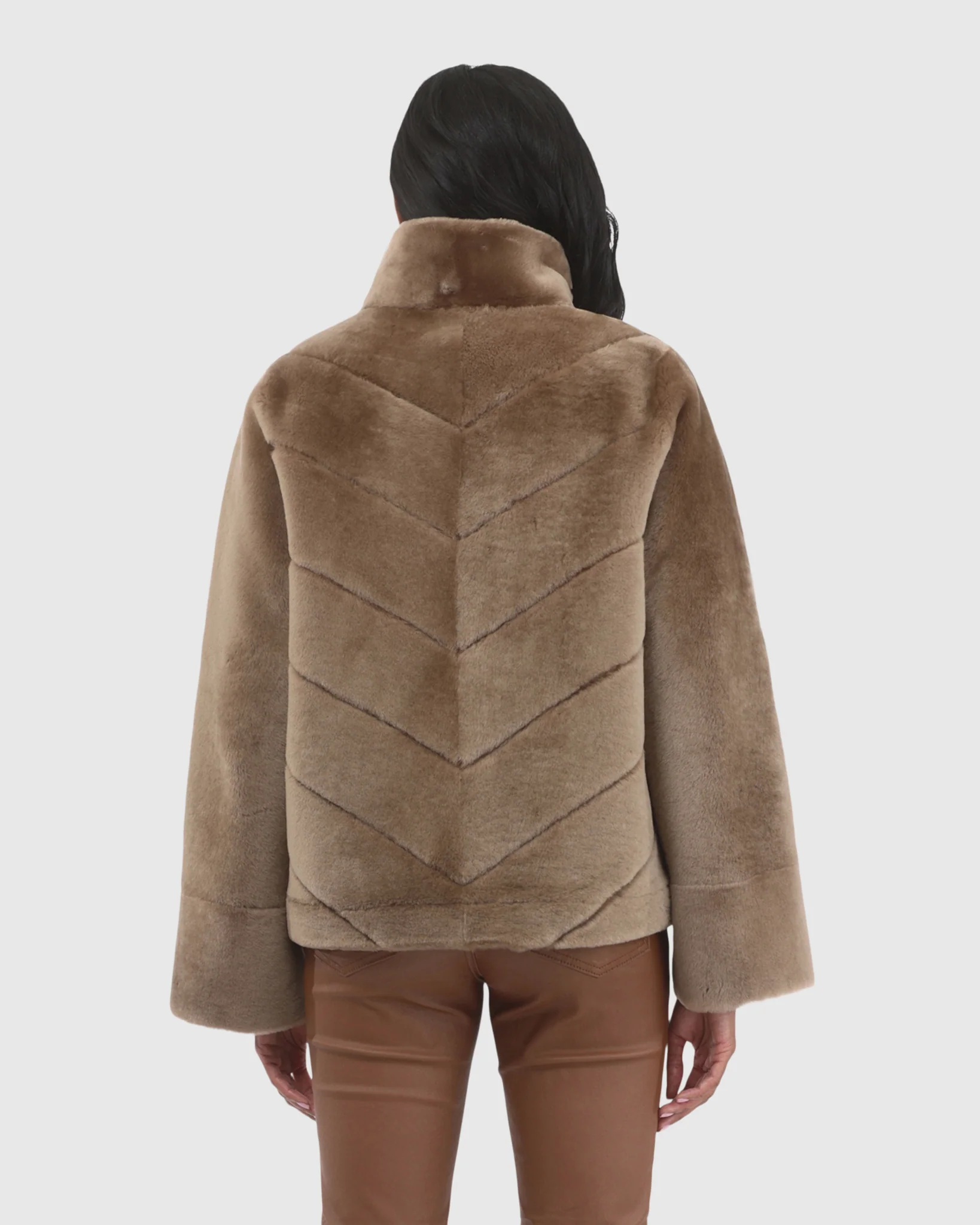 Reversible Merino Shearling Lamb Chevron Jacket With Horizontal Bottom - Image 11