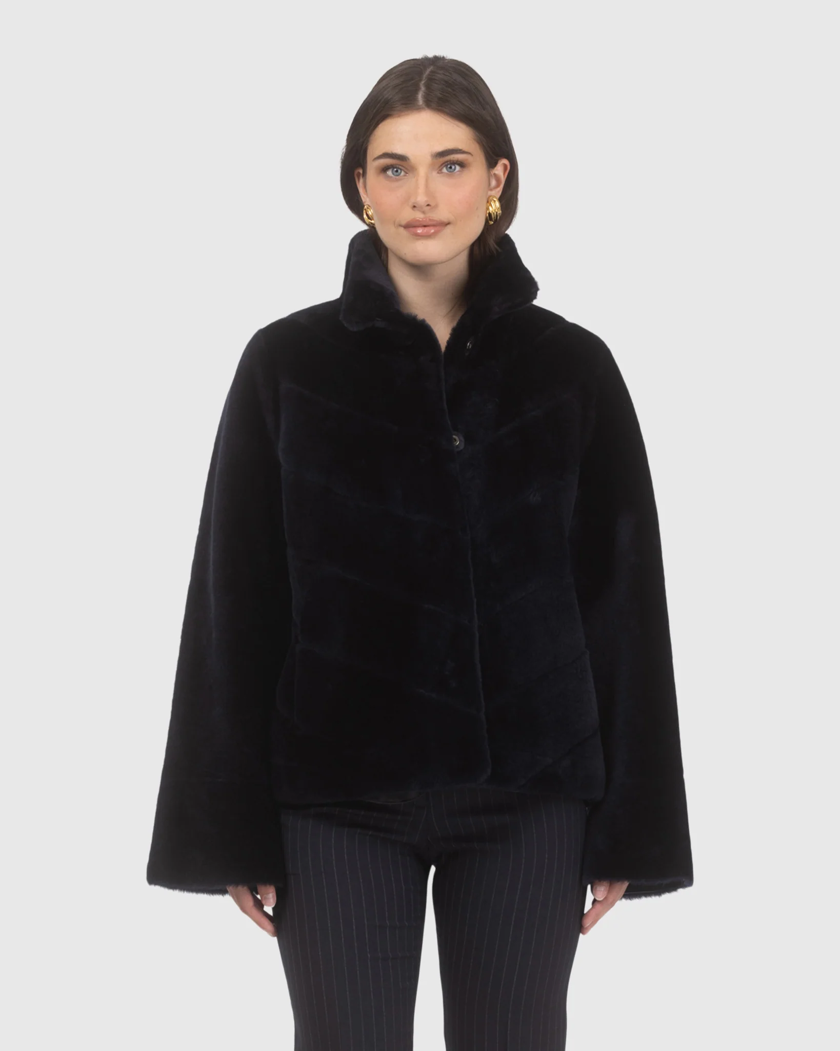 Reversible Merino Shearling Lamb Chevron Jacket With Horizontal Bottom - Image 13