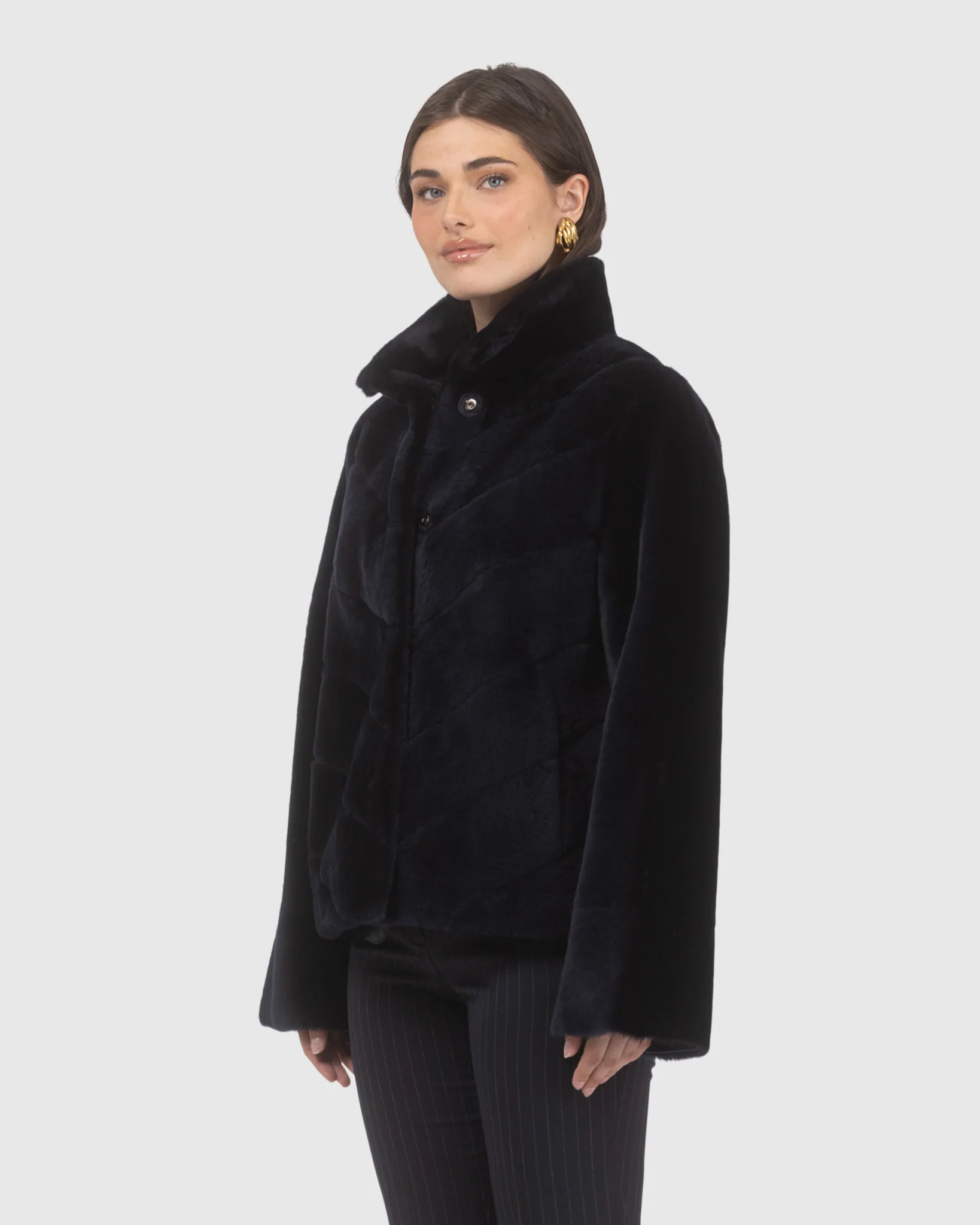 Reversible Merino Shearling Lamb Chevron Jacket With Horizontal Bottom - Image 14
