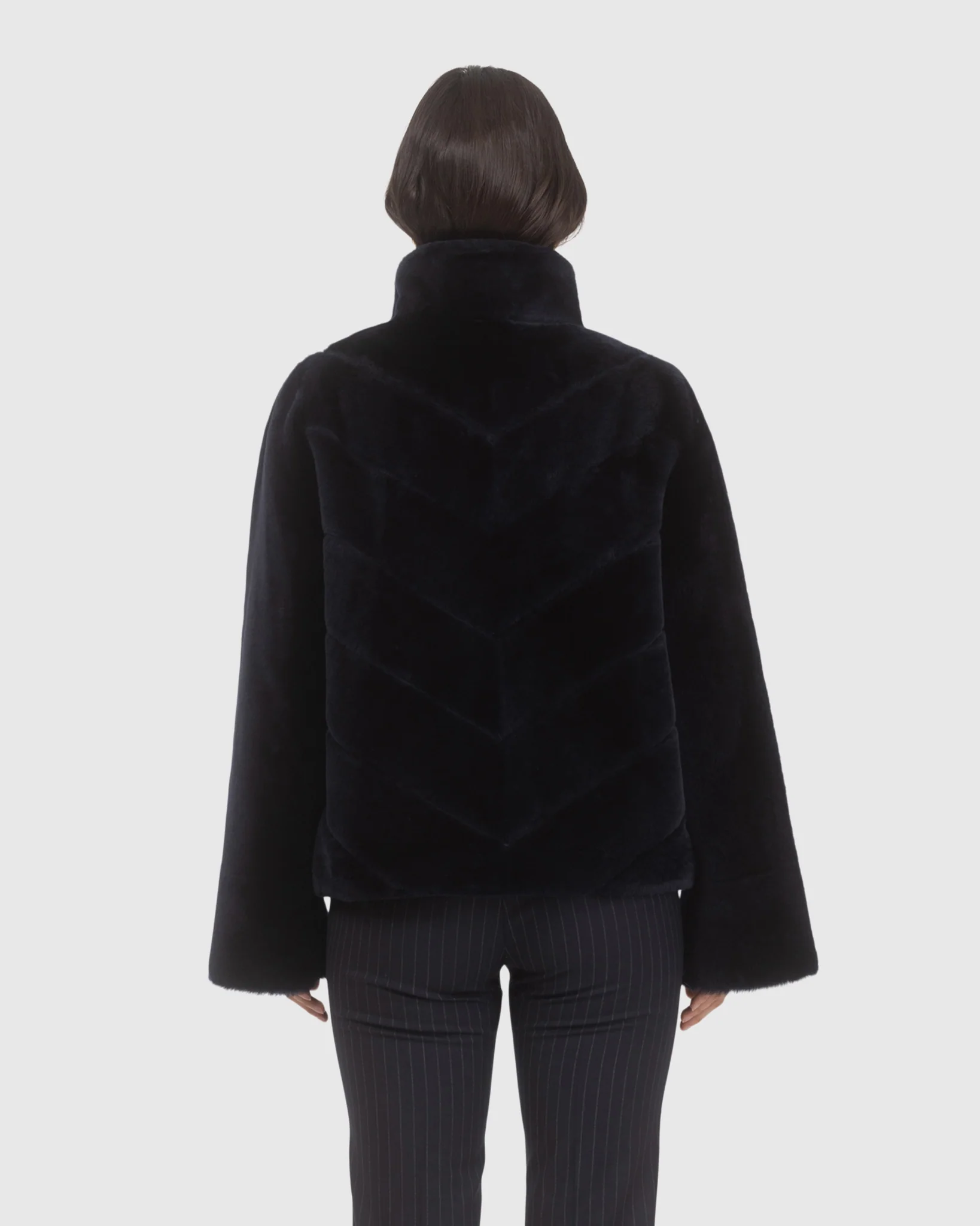 Reversible Merino Shearling Lamb Chevron Jacket With Horizontal Bottom - Image 15