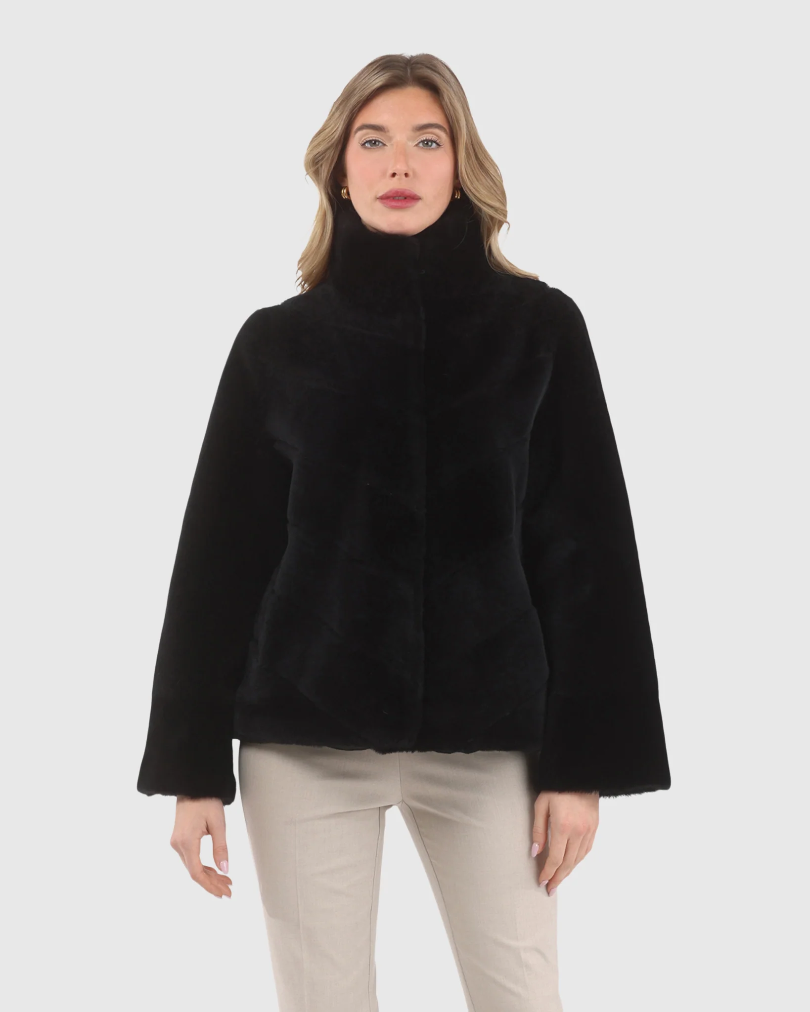 Reversible Merino Shearling Lamb Chevron Jacket With Horizontal Bottom - Image 16