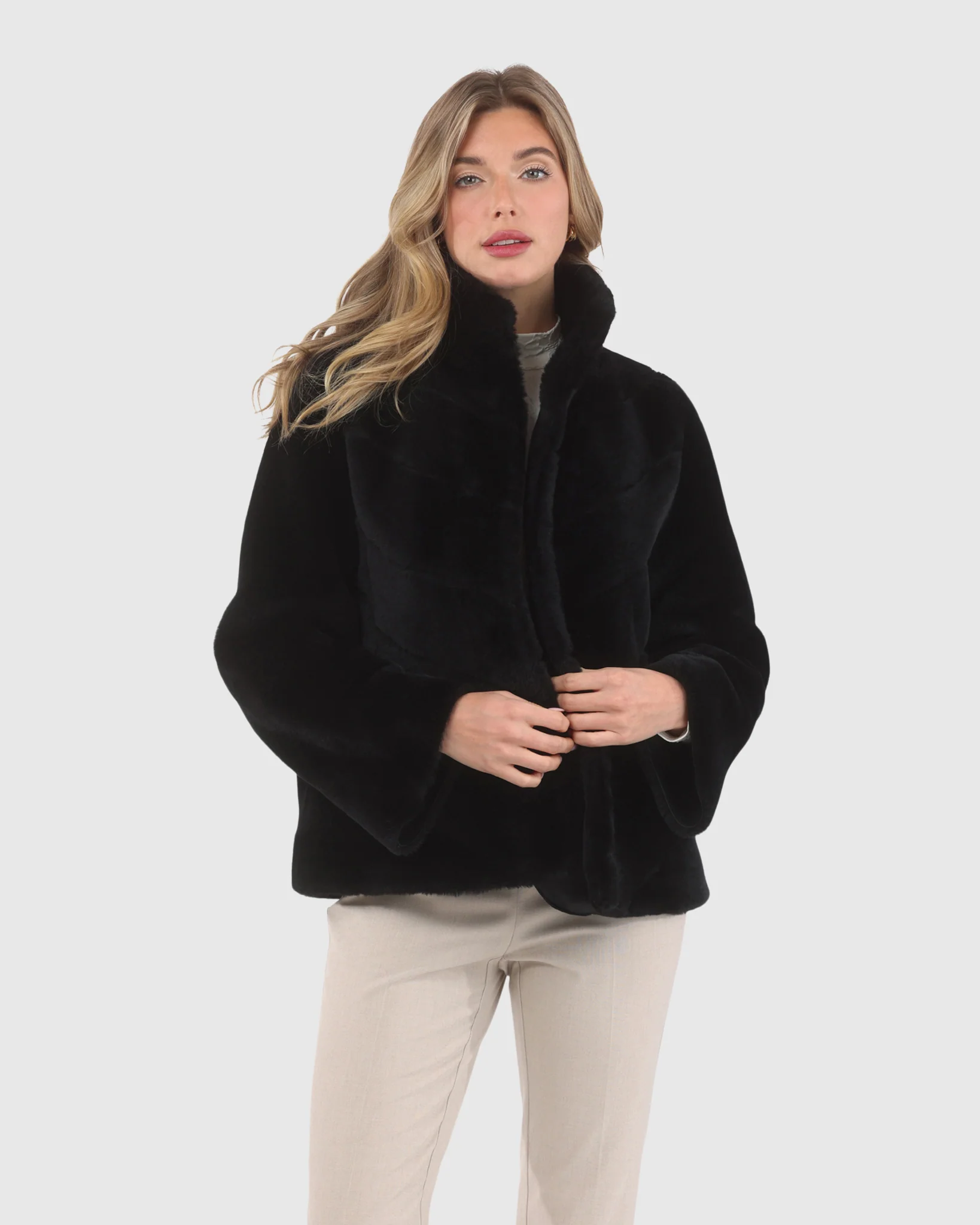 Reversible Merino Shearling Lamb Chevron Jacket With Horizontal Bottom - Image 17