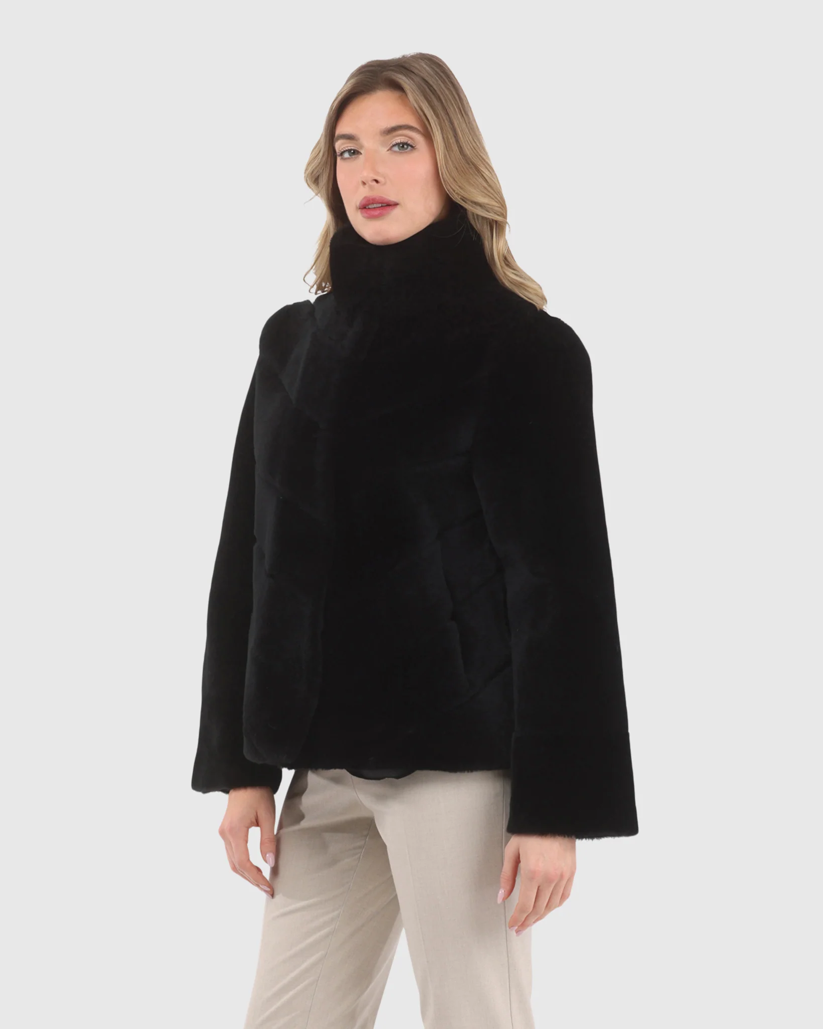 Reversible Merino Shearling Lamb Chevron Jacket With Horizontal Bottom - Image 18