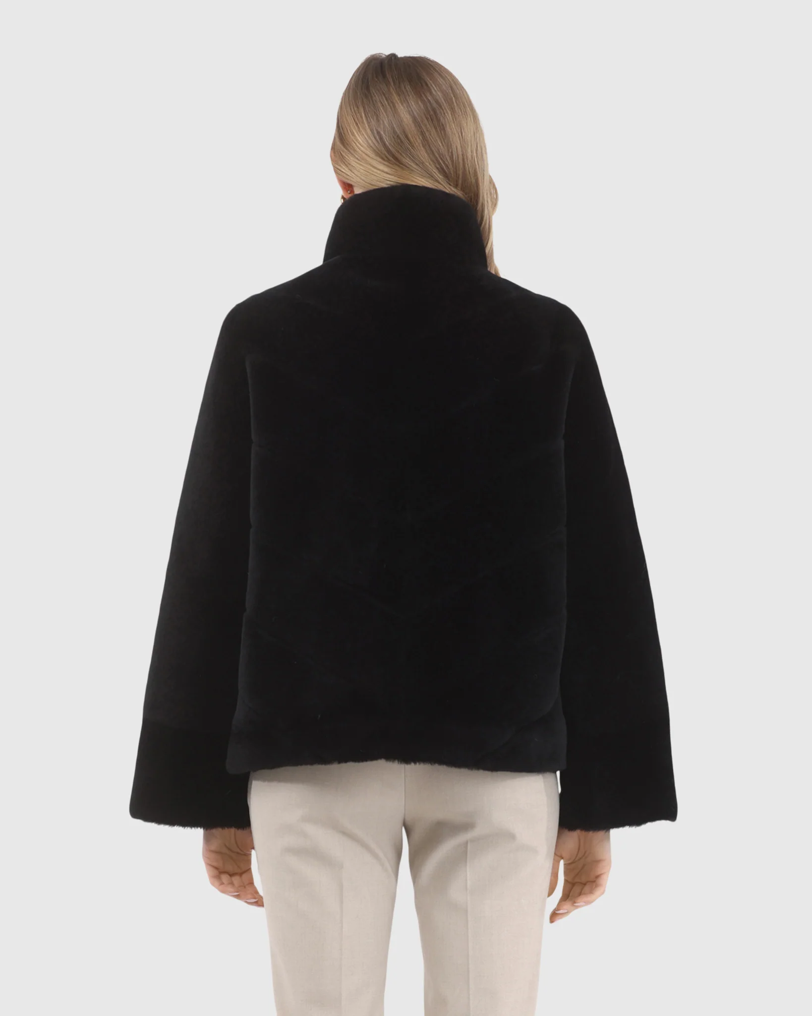 Reversible Merino Shearling Lamb Chevron Jacket With Horizontal Bottom - Image 19