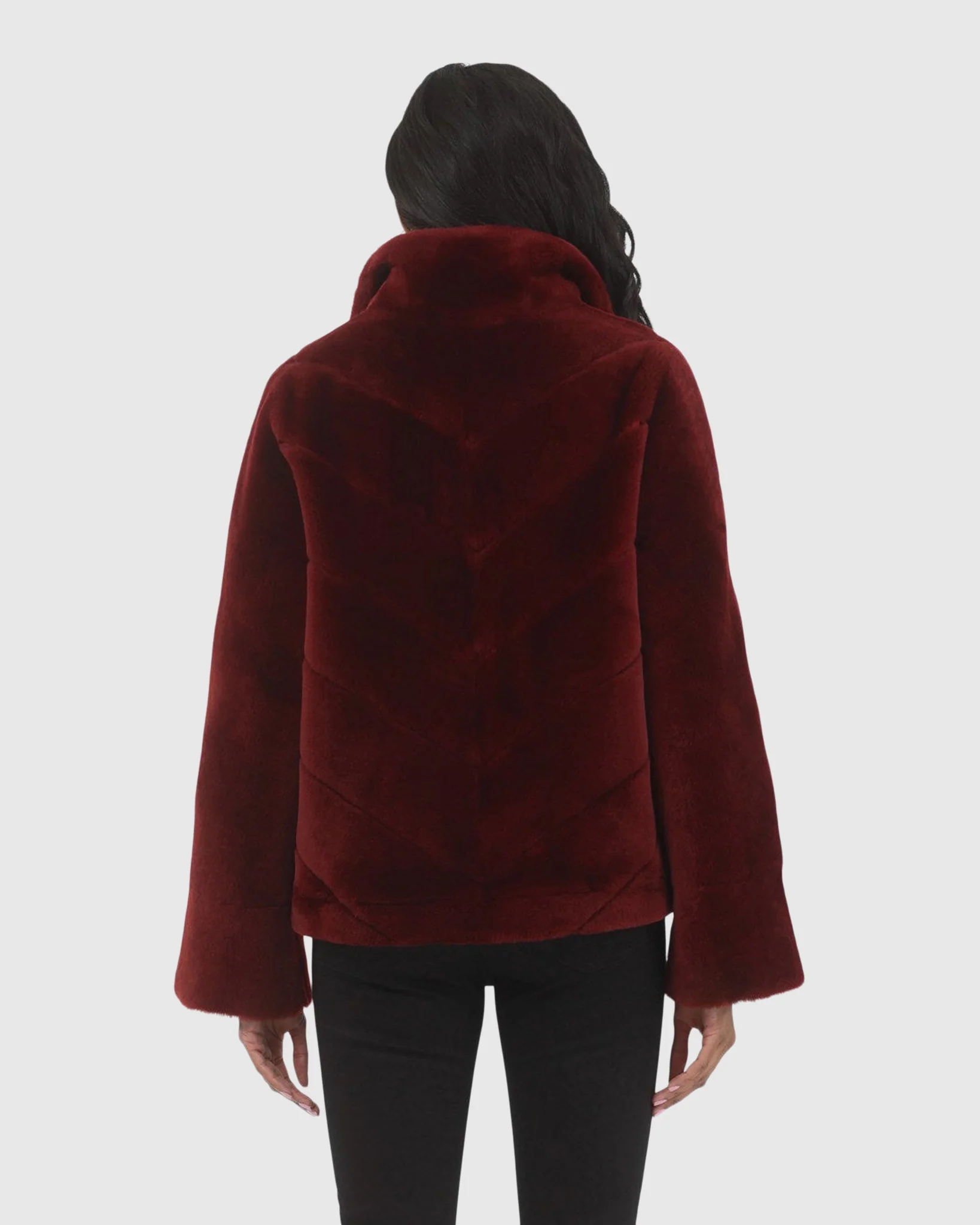 Reversible Merino Shearling Lamb Chevron Jacket With Horizontal Bottom - Image 3